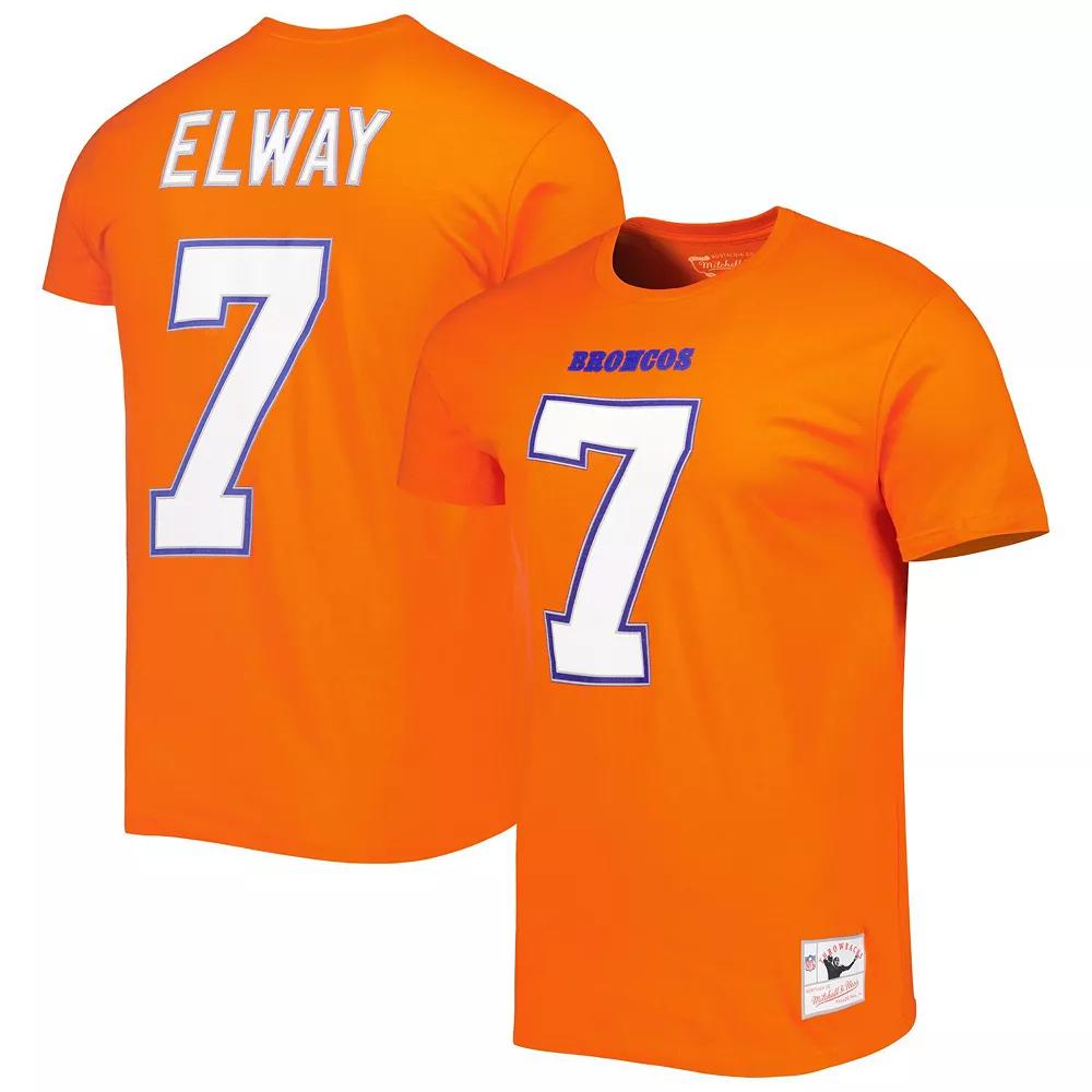 Men's Mitchell & Ness John Elway Orange Denver Broncos Retired Player Logo Name & Number T-Shirt, Size: Small Product Image