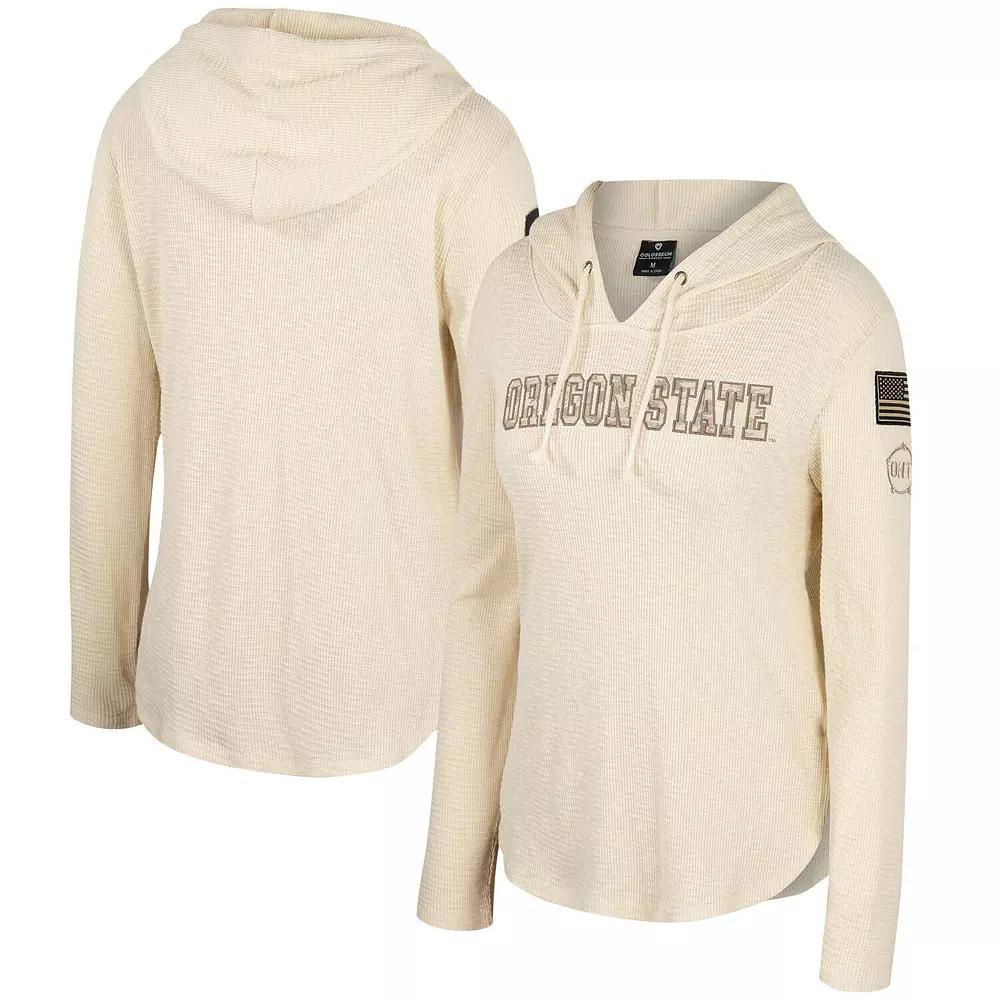 Women's Colosseum Cream Oregon State Beavers OHT Military Appreciation Casey Raglan Long Sleeve Hoodie T-Shirt,  Product Image