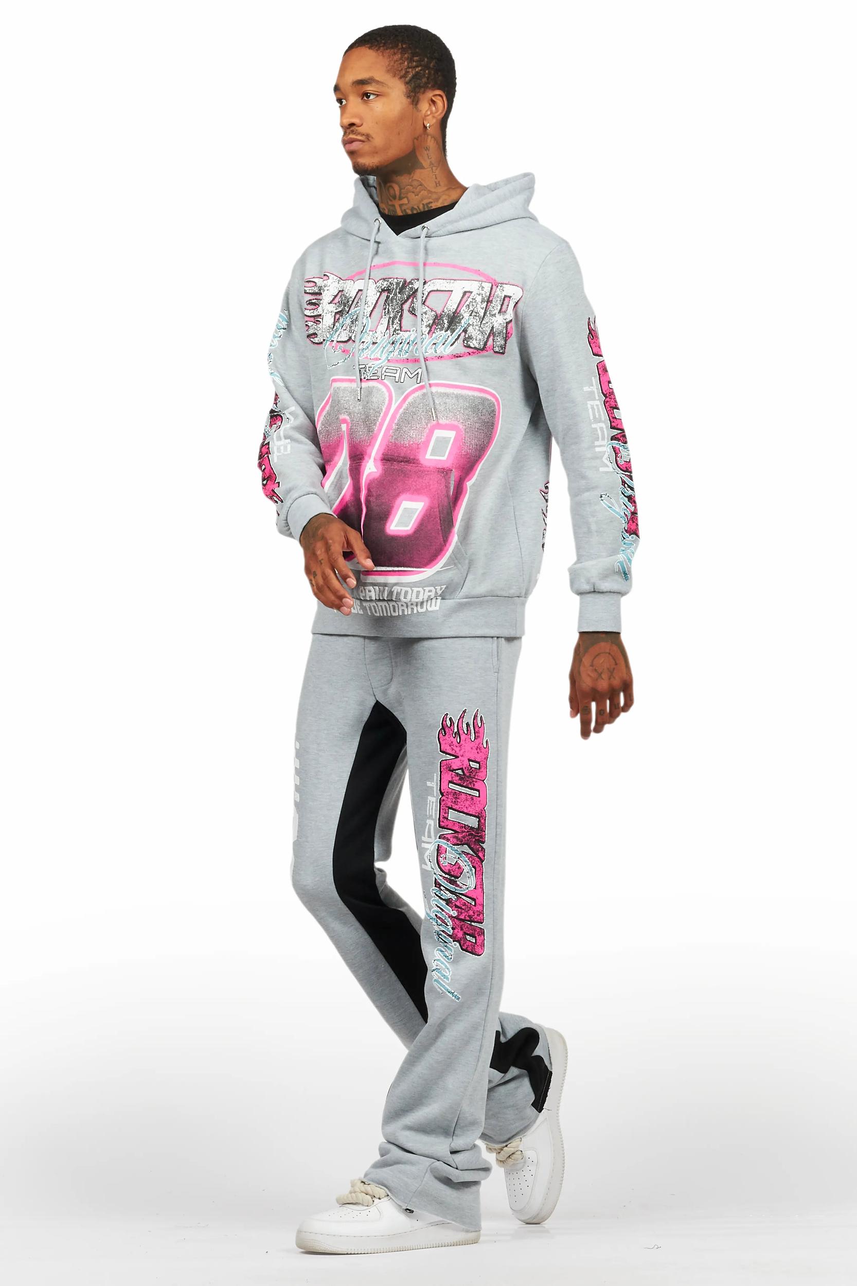 Theo Heather Grey Hoodie/Baggy Fit Track Pant Set Male Product Image