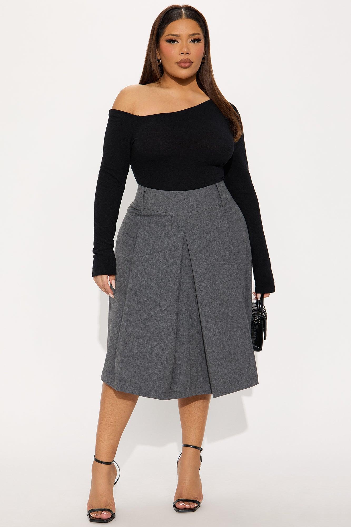 Bella Pleated Trouser Midi Skirt - Charcoal Product Image