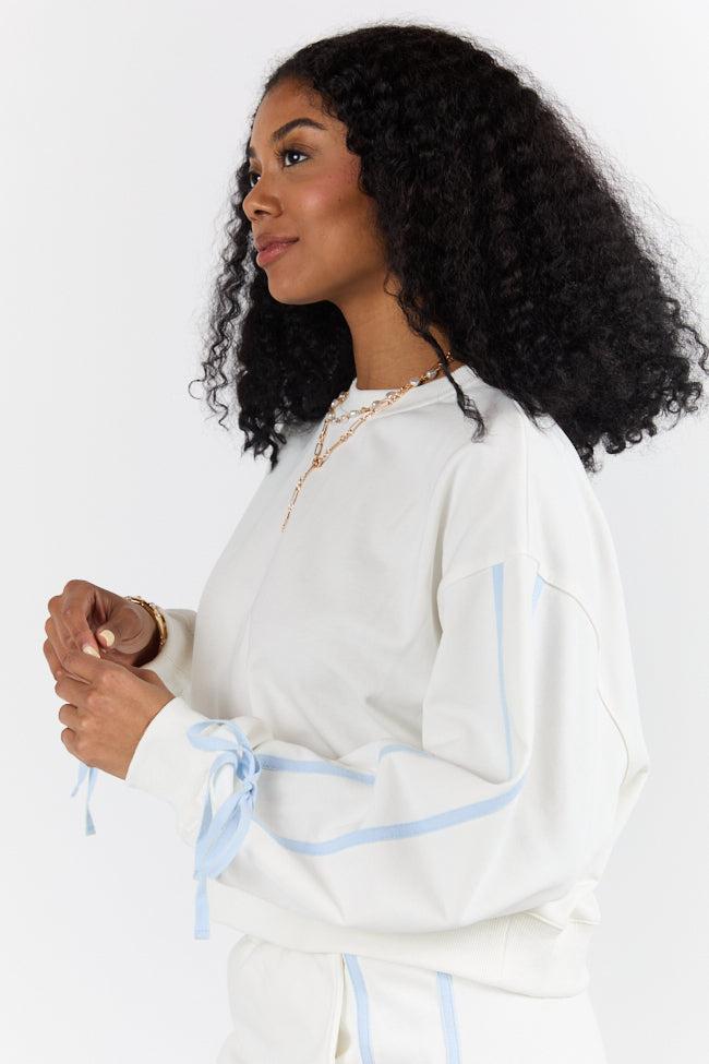 Close Ties White Bow Sleeve Sweatshirt FINAL SALE Product Image