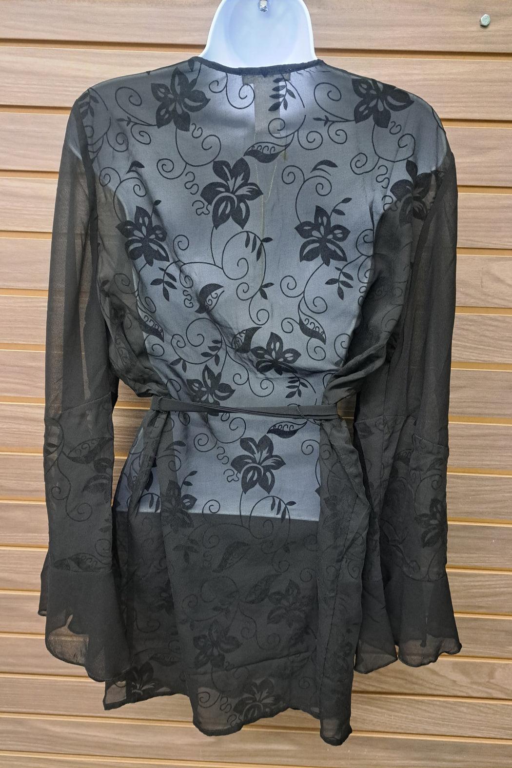 Black floral robe style cover up Product Image