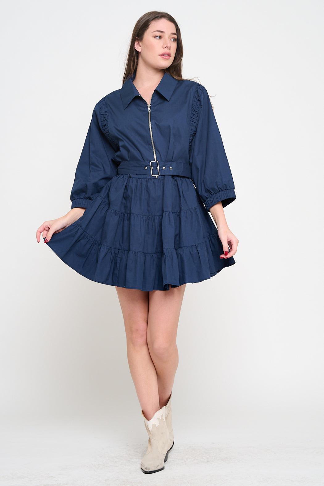 Navy Poplin Zip Up Dress Product Image