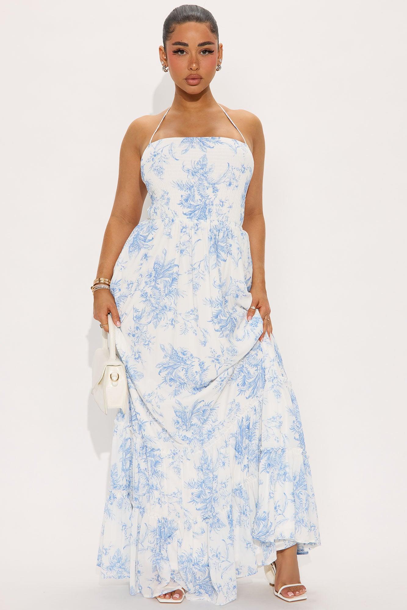 Santorini Summer Chiffon Maxi Dress - Blue/combo Product Image