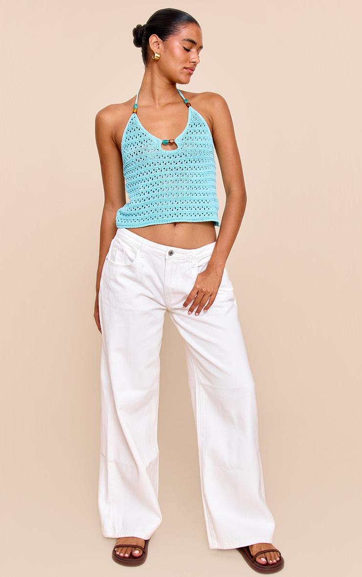 Blue Crochet Bead Detail Halter Top Product Image