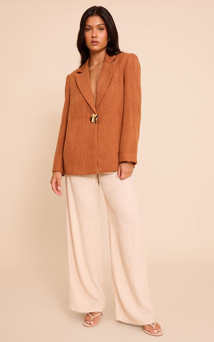 Rust Button Detail Linen Look Boxy Blazer Product Image