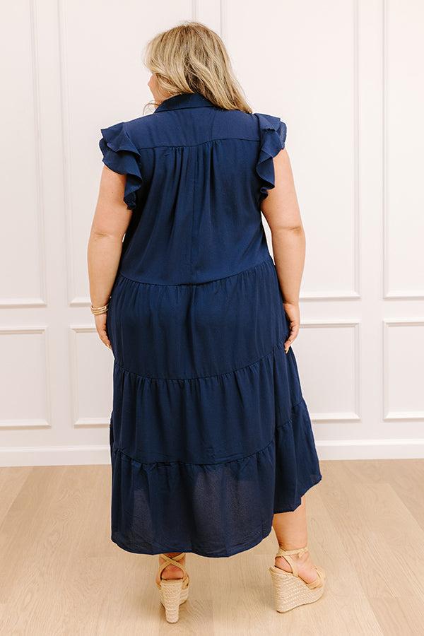 Sunny Spritzer Tiered Midi Dress in Navy Curves Product Image