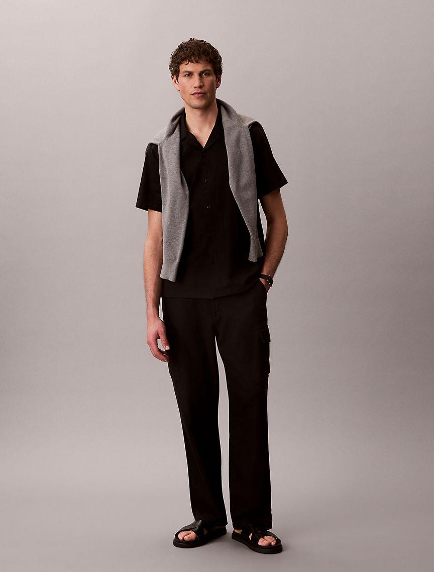 Linen Cotton Short Sleeve Button-Down Shirt Product Image