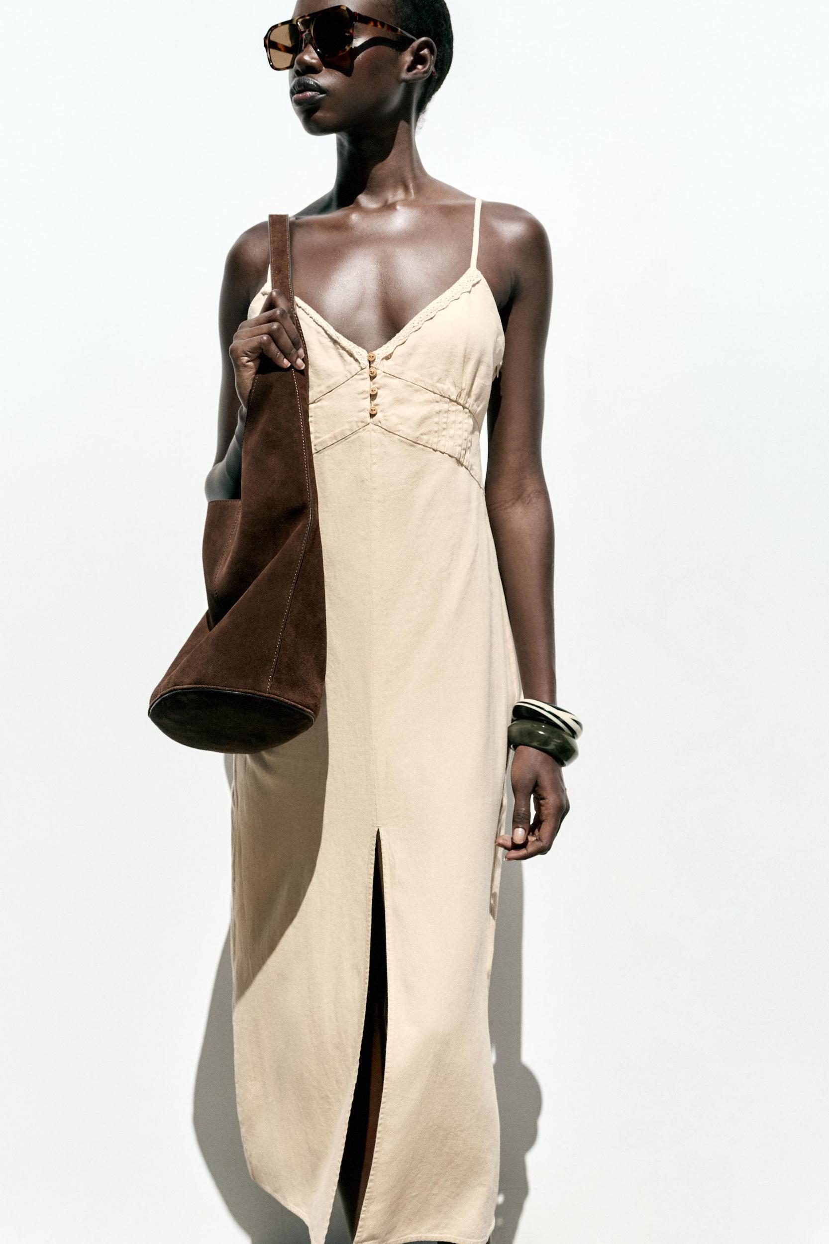 LINEN STRAPPY MIDI DRESS Product Image