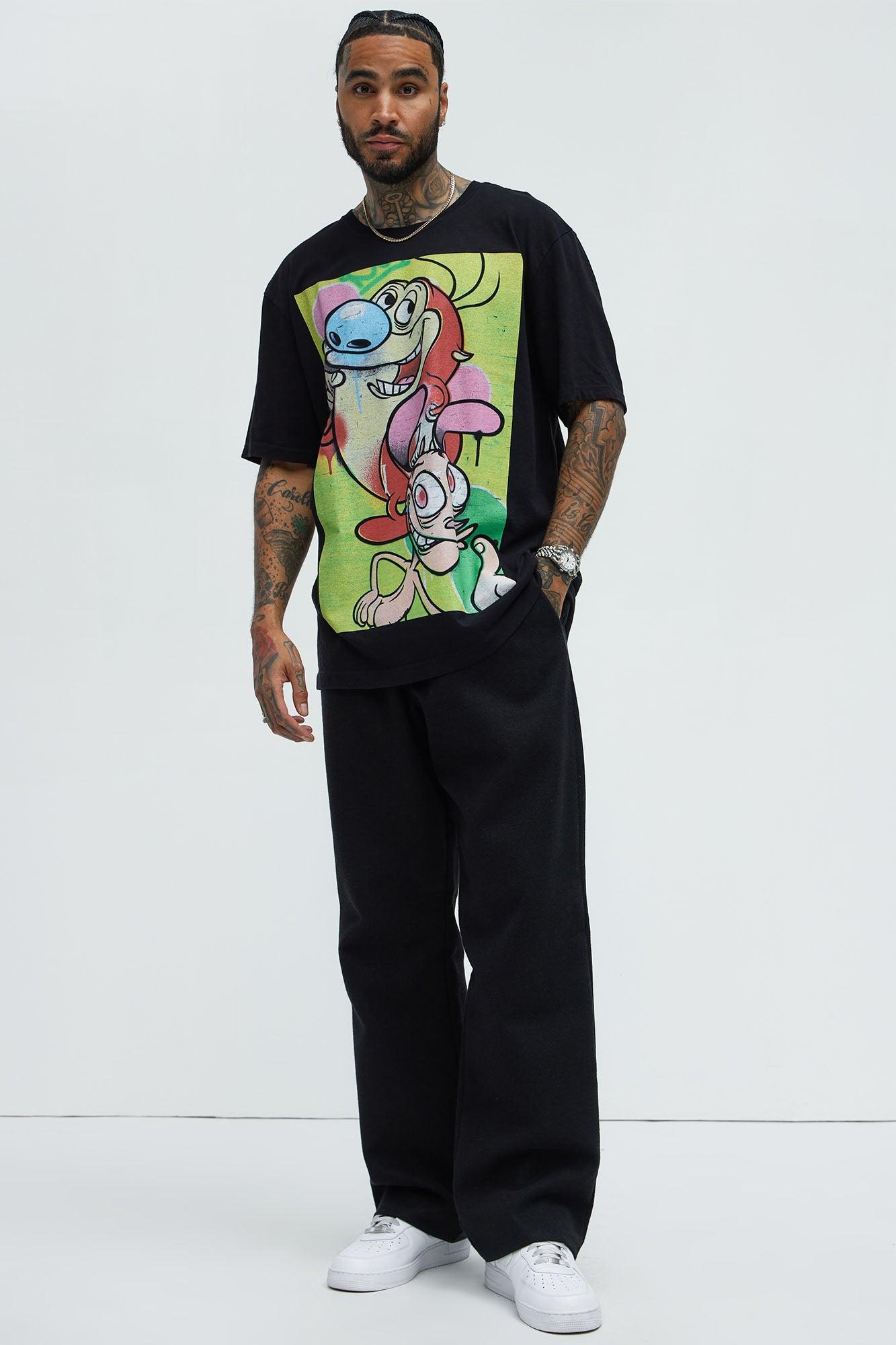 Ren And Stimpy Big Day Oversized Short Sleeve Tee - Black Product Image