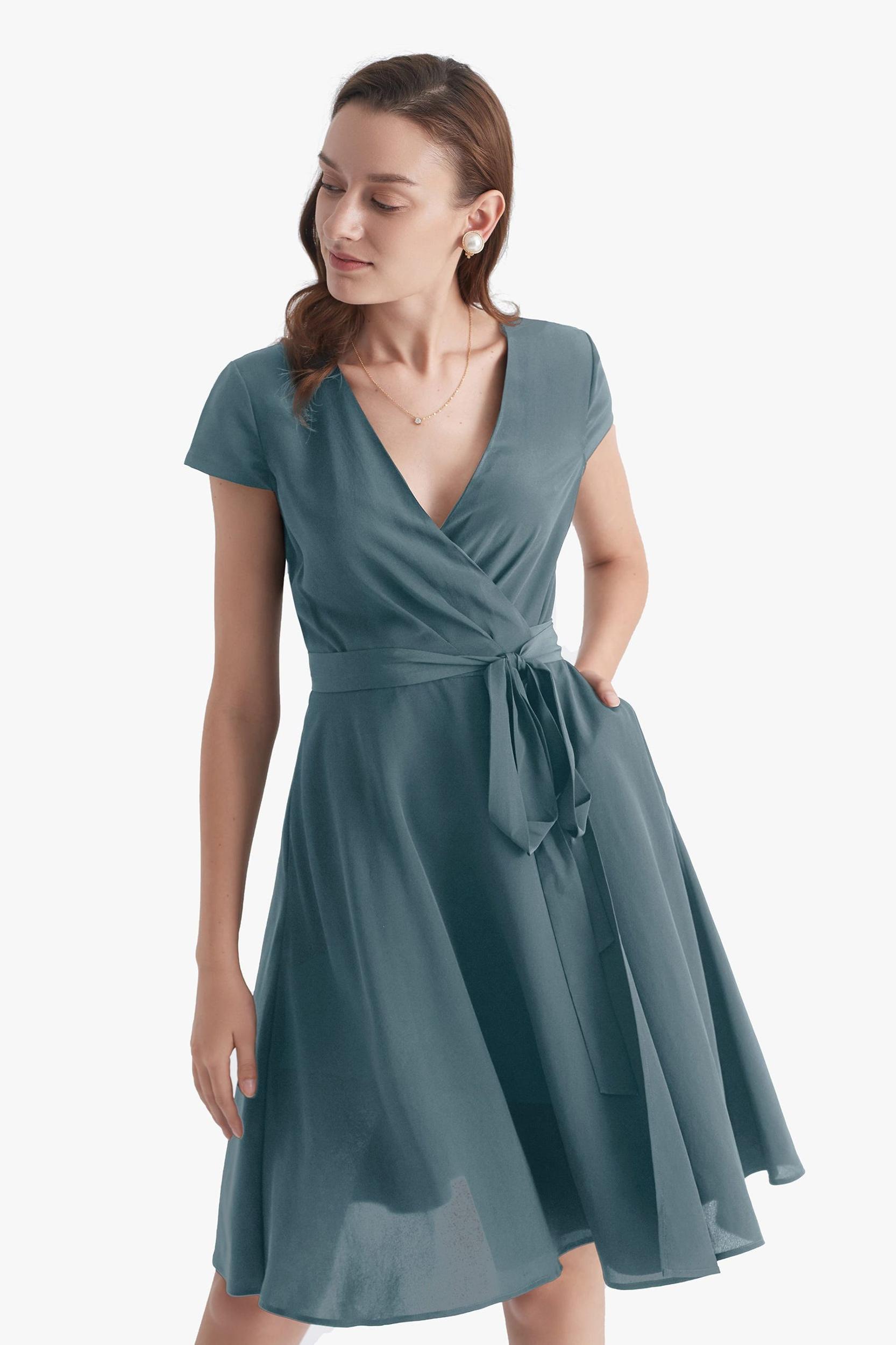 Figure Flattering Silk Wrap Dress Product Image