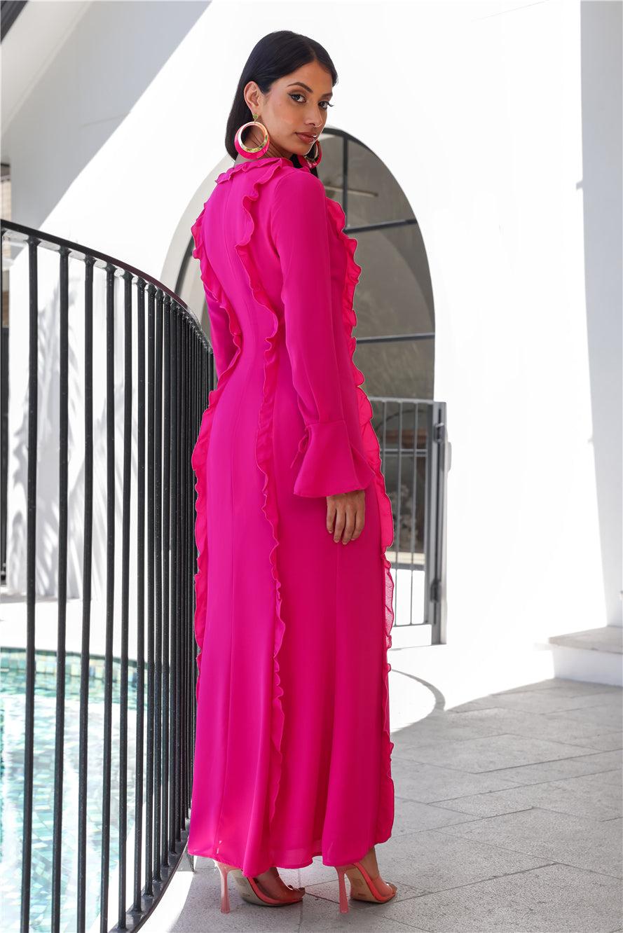 RUNAWAY Oxana Long Sleeve Maxi Dress Pink Product Image
