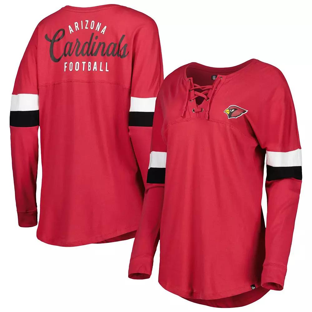 Women's New Era  Cardinal Arizona Cardinals Athletic Varsity Lightweight Lace-Up Long Sleeve T-Shirt, Size: Medium, Red Product Image