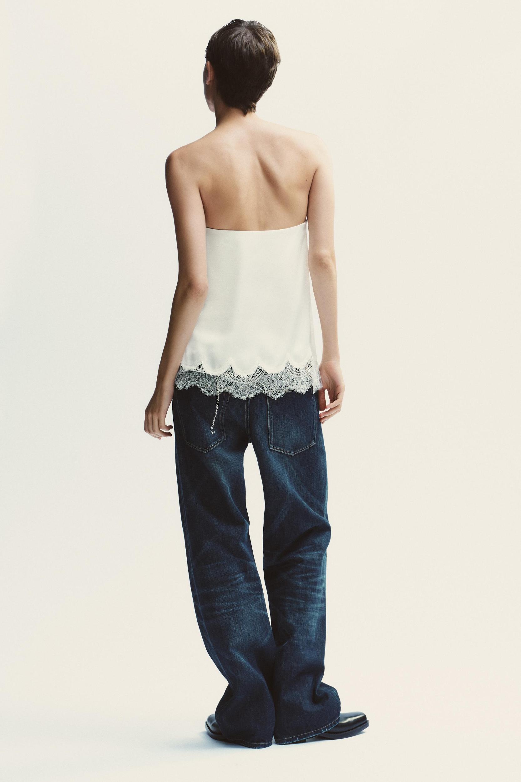 SATIN EFFECT LACE BUSTIER TOP Product Image