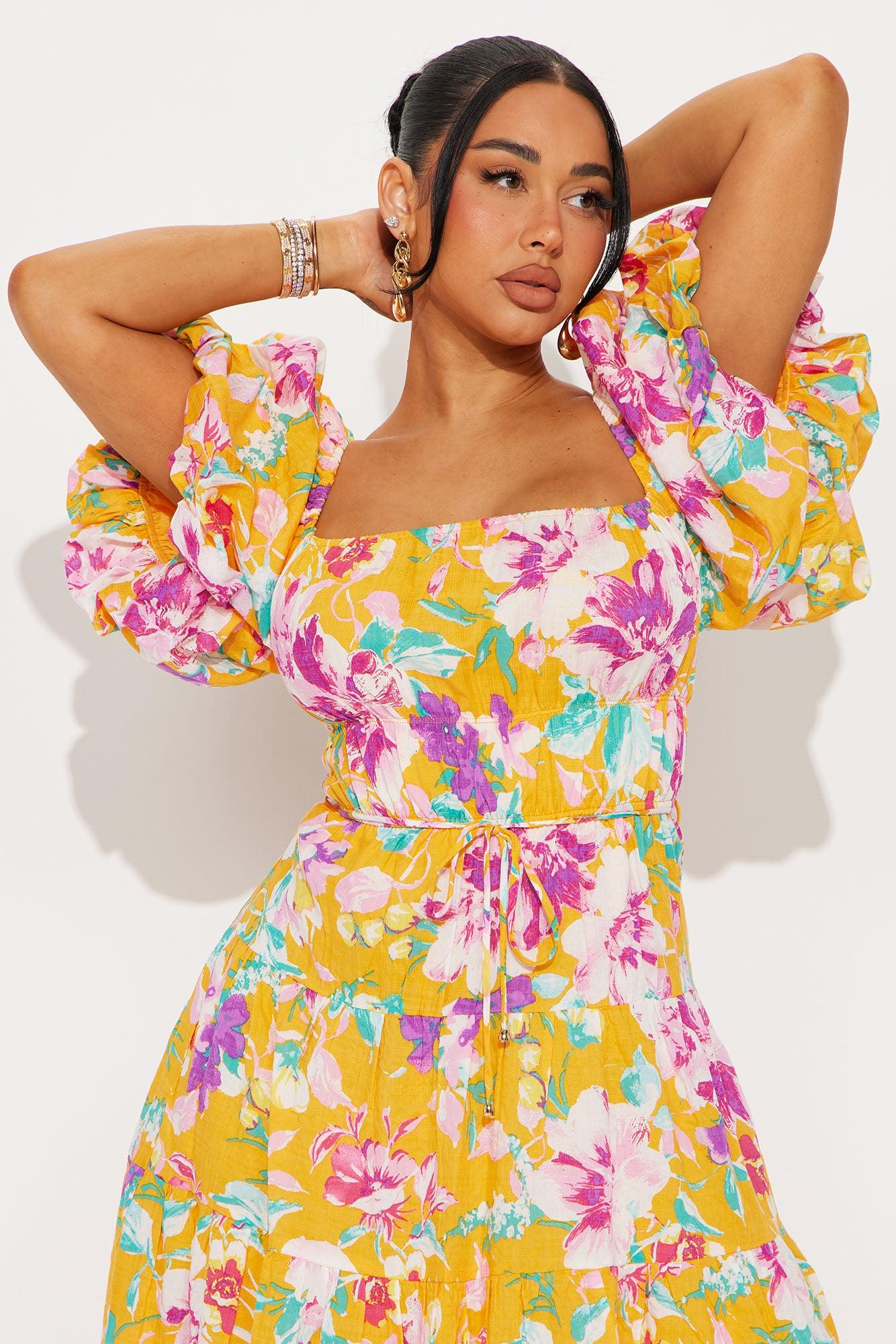 Magnolia Tiered Midi Dress - Mustard Product Image