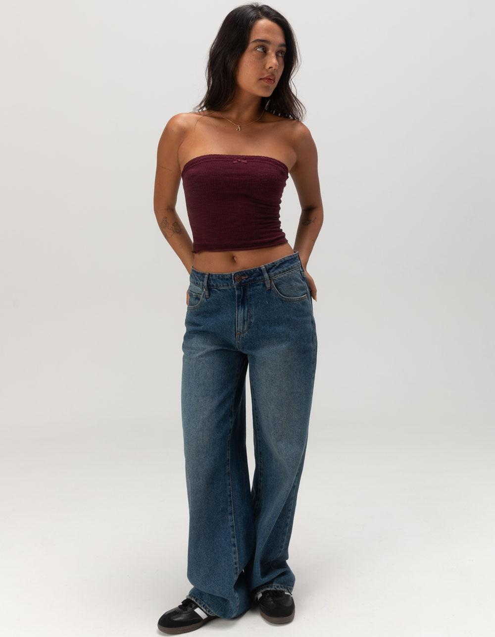 RSQ Womens Lace Trim Tube Top - BURGUNDY Product Image