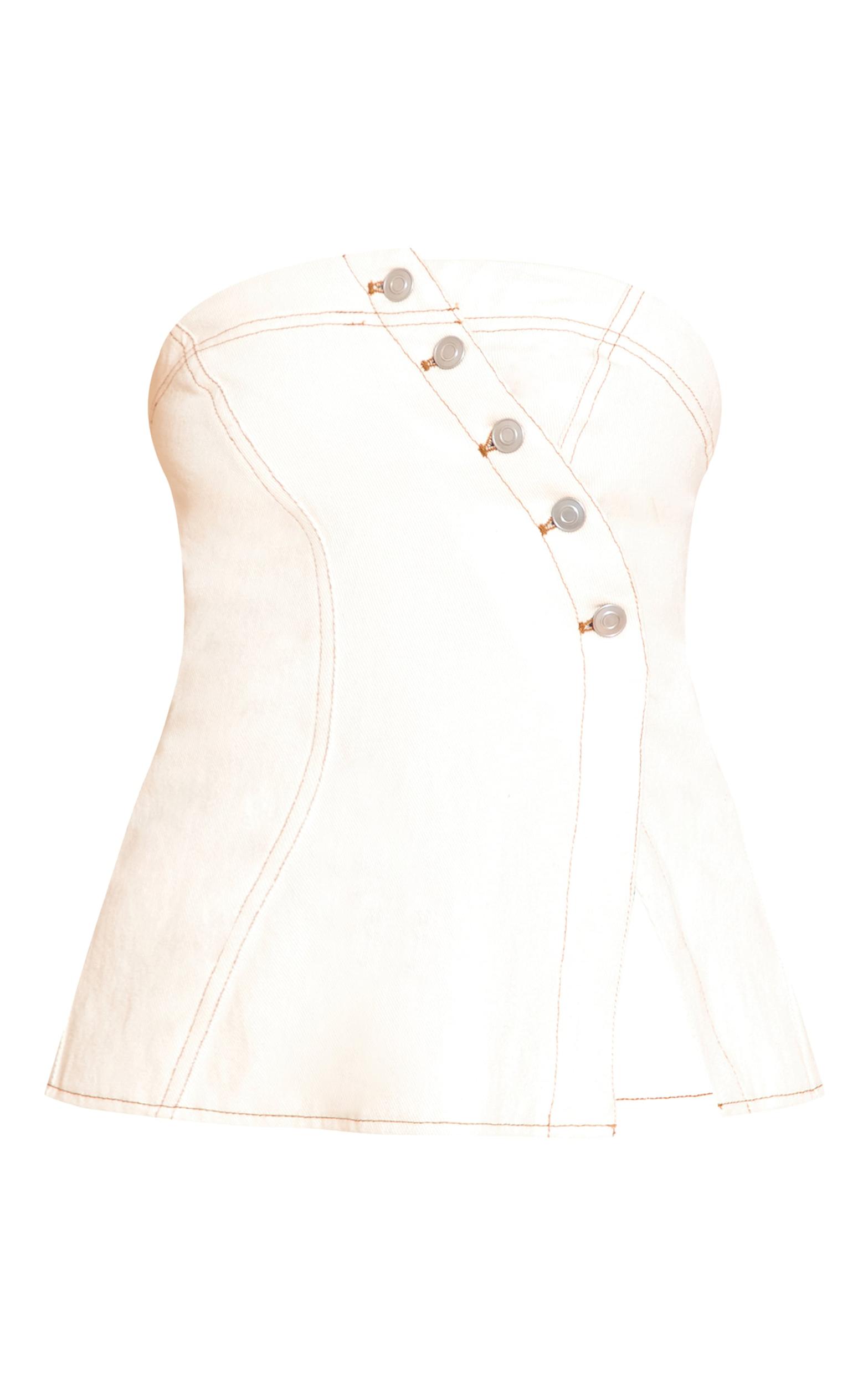  Ecru Asymmetric Button Denim Bandeau Top Product Image