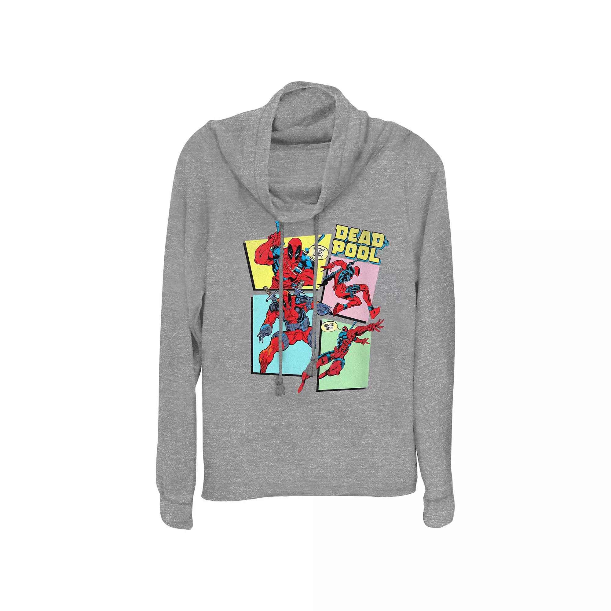 Plus Size Marvel Deadpool Comic Panels Cowlneck Graphic Lightweight Long Sleeve, Women's, Size: 1XL, Gray Grey Product Image