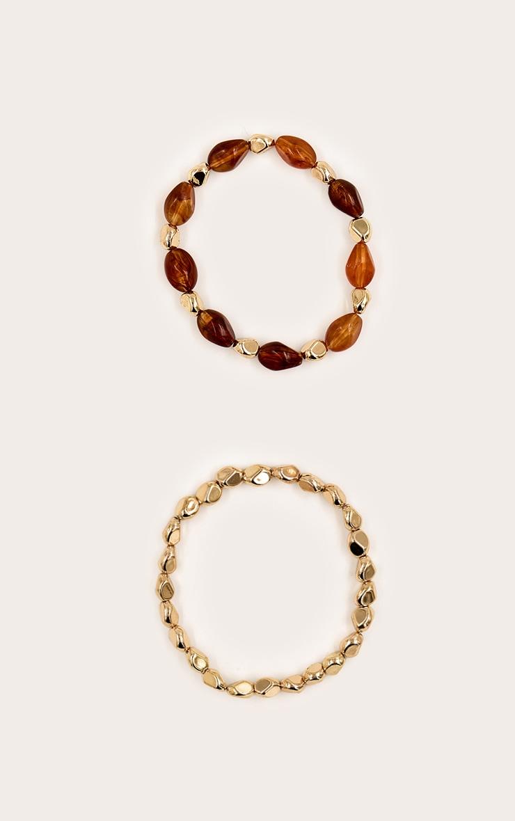 Gold Textured Bracelet with Brown Resin Detail Multi-Pack Product Image