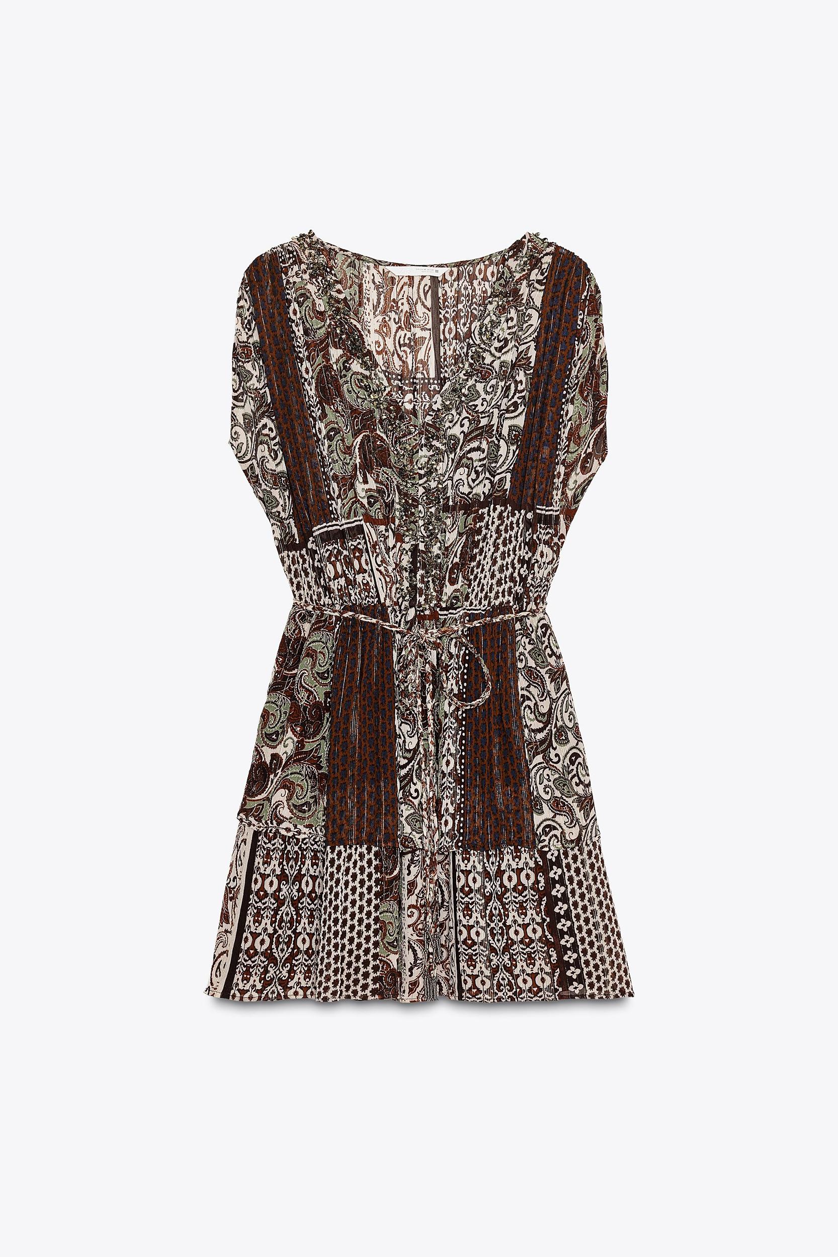 BEADED PRINTED METALLIC THREAD DRESS Product Image