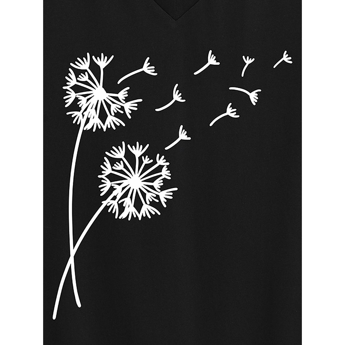 Plus Size Wishing Dandelions V-Neck T-Shirt Black Women Non Natural Flowers V-neck Everyday-Casual T-shirts BloomChic 30/6X Product Image