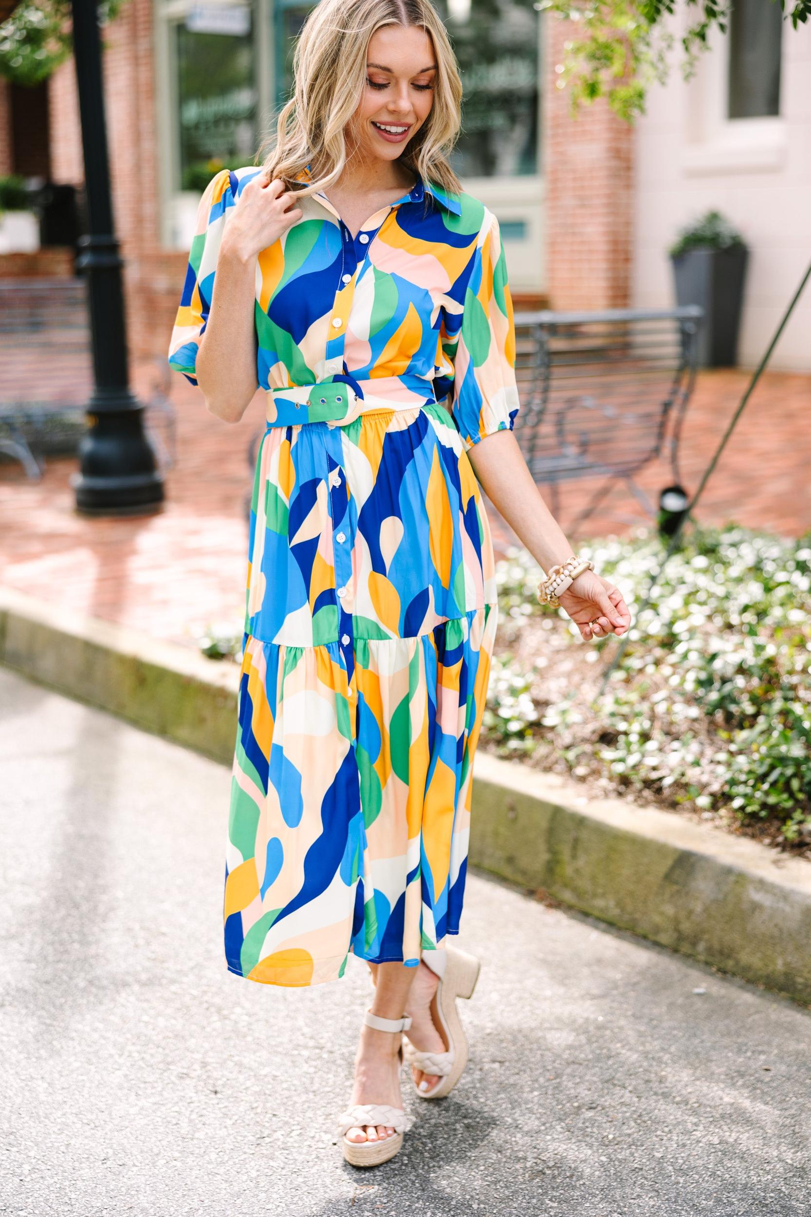 Get The Look Blue Abstract Midi Dress Female Product Image