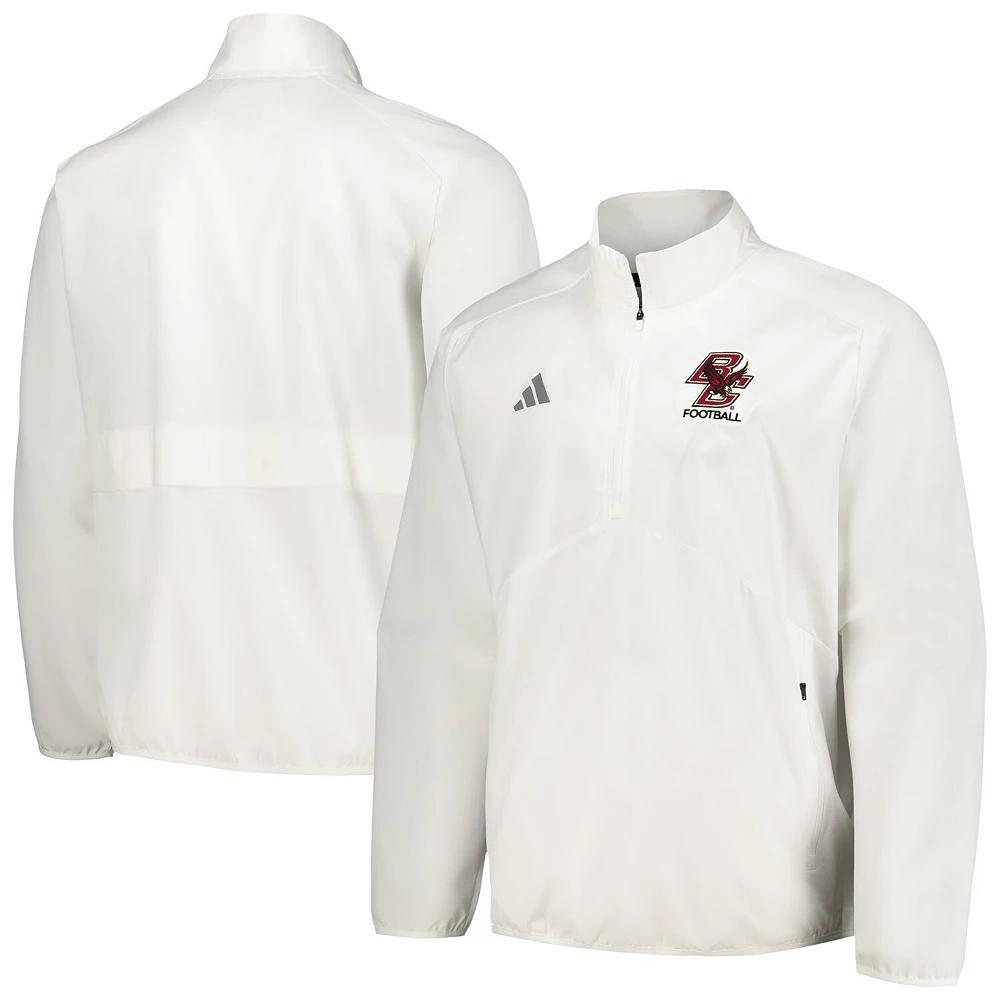 Men's adidas White Boston College Eagles Sideline AEROREADY Raglan Quarter-Zip Jacket, Size: Small Product Image