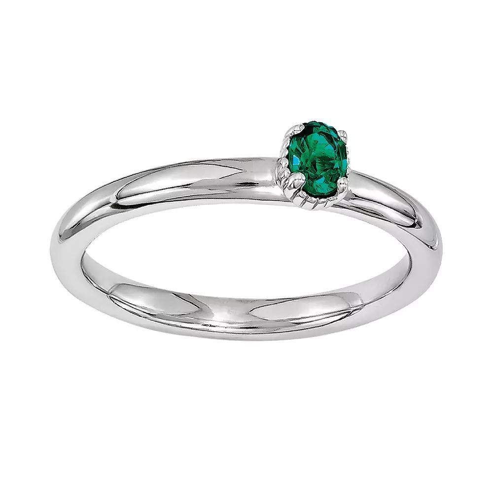 Stacks & Stones Sterling Silver Lab-Created Emerald Stack Ring, Women's, Size: 6, Green Product Image