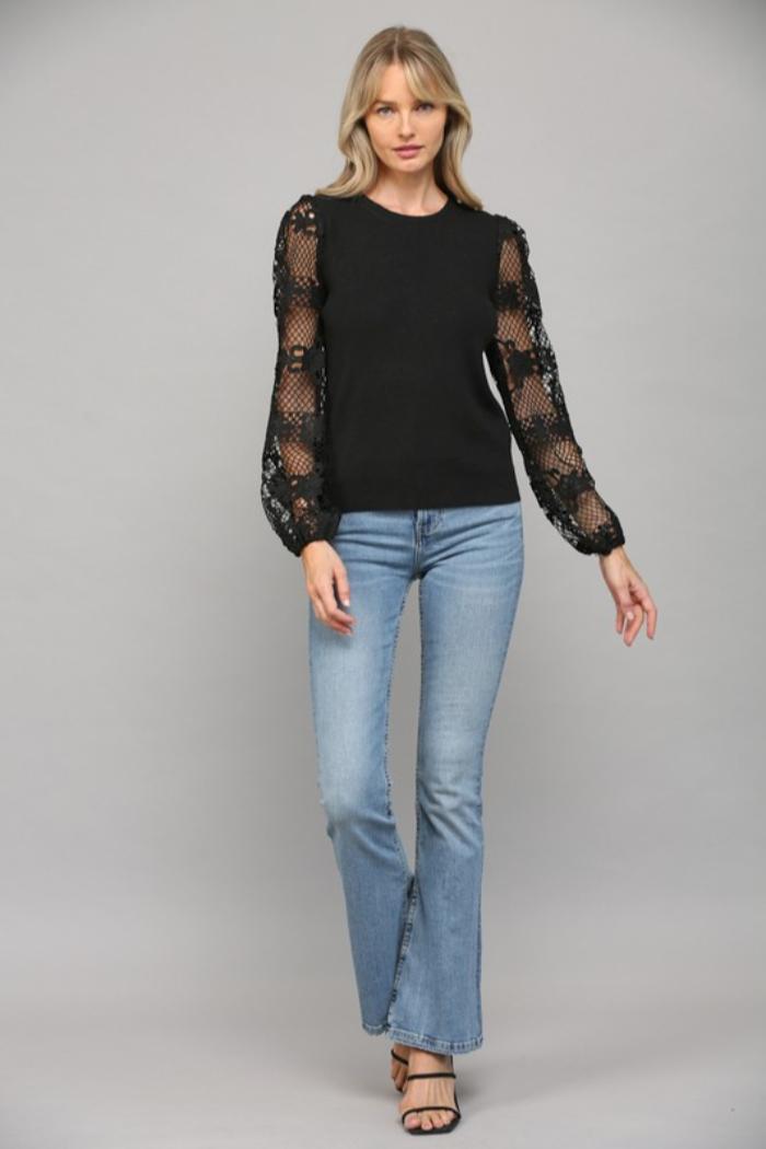 Lace Sleeve Sweater Product Image