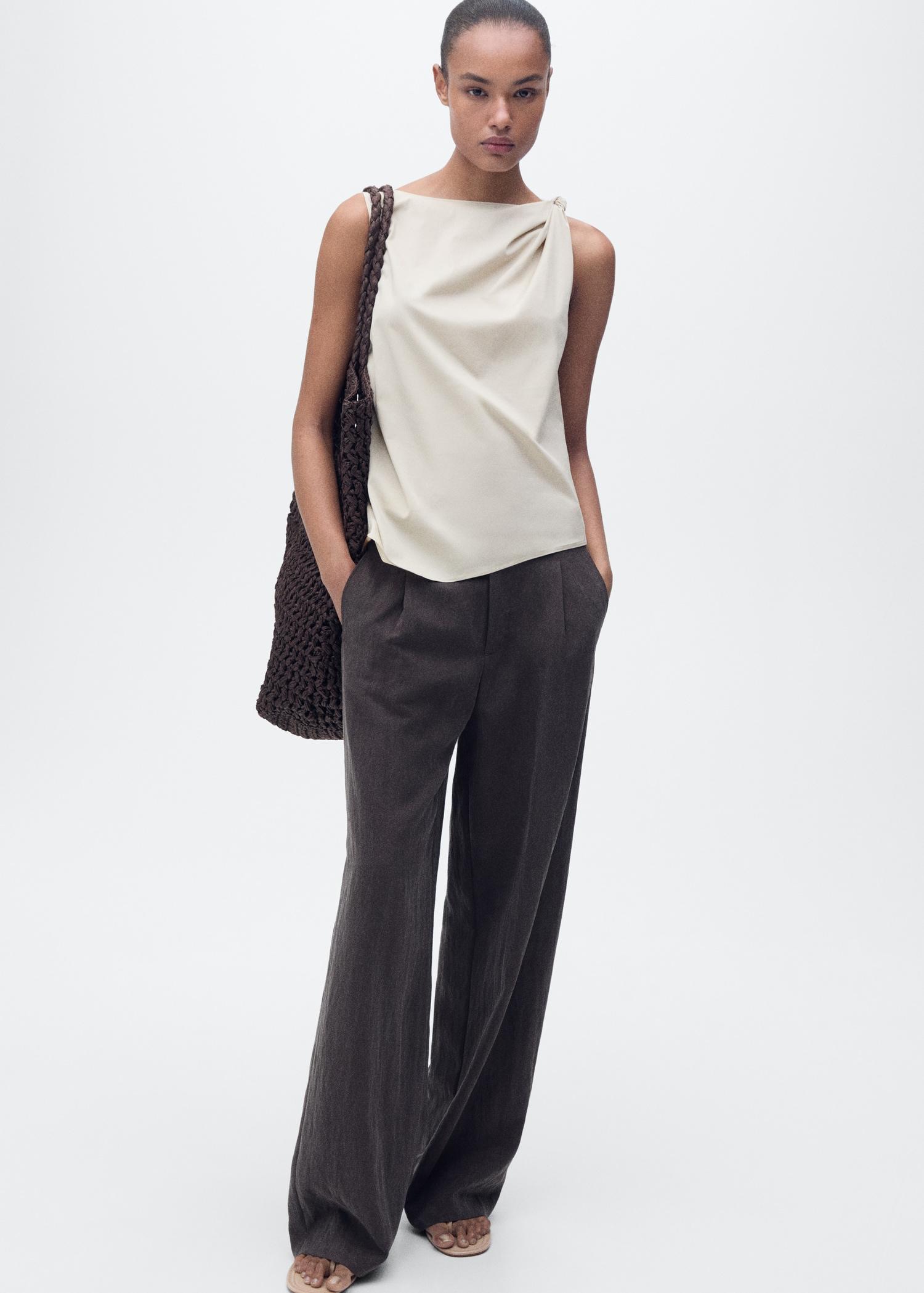 Knotted-hem cotton top - Women | MANGO USA Product Image