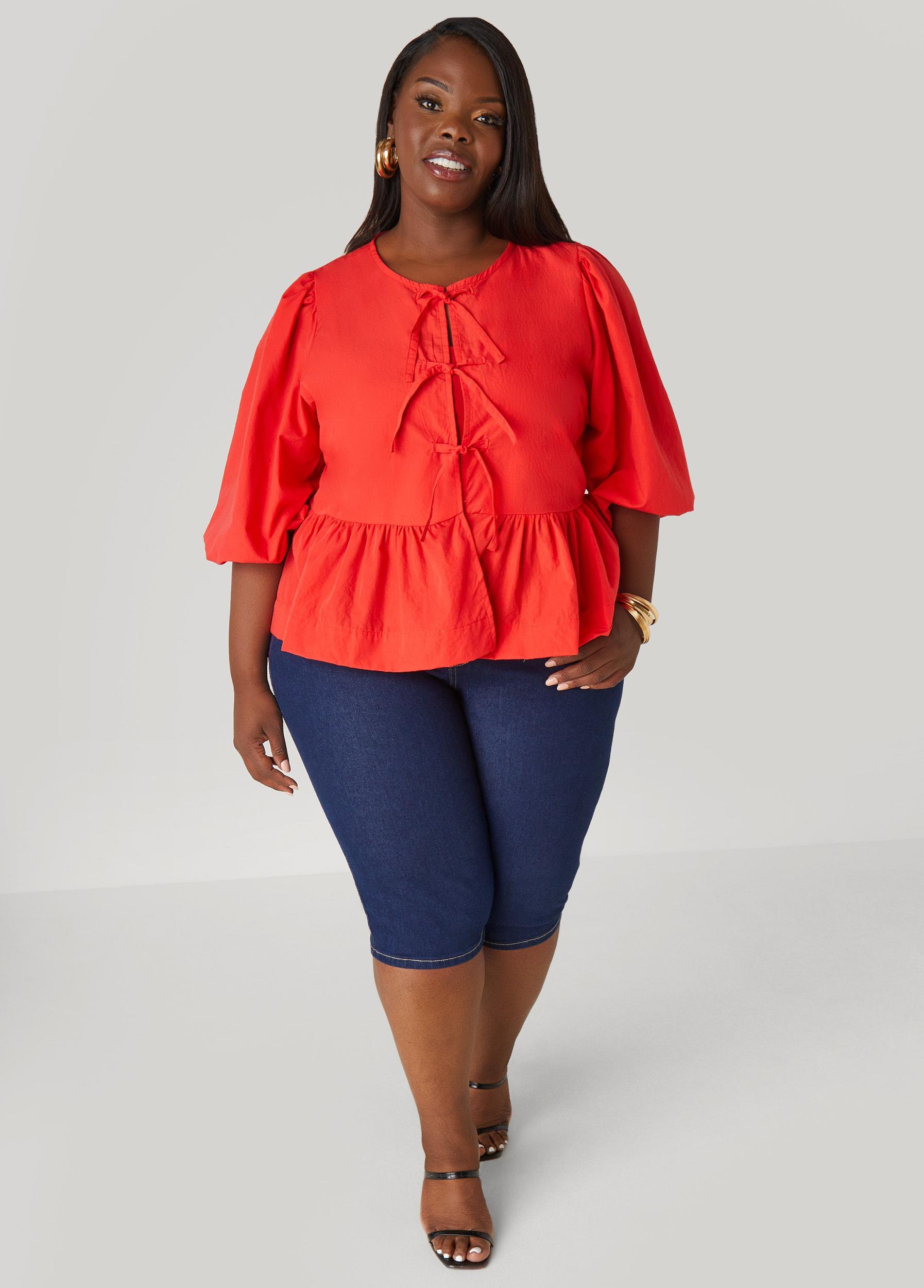 Tie Front Peplum Top Product Image