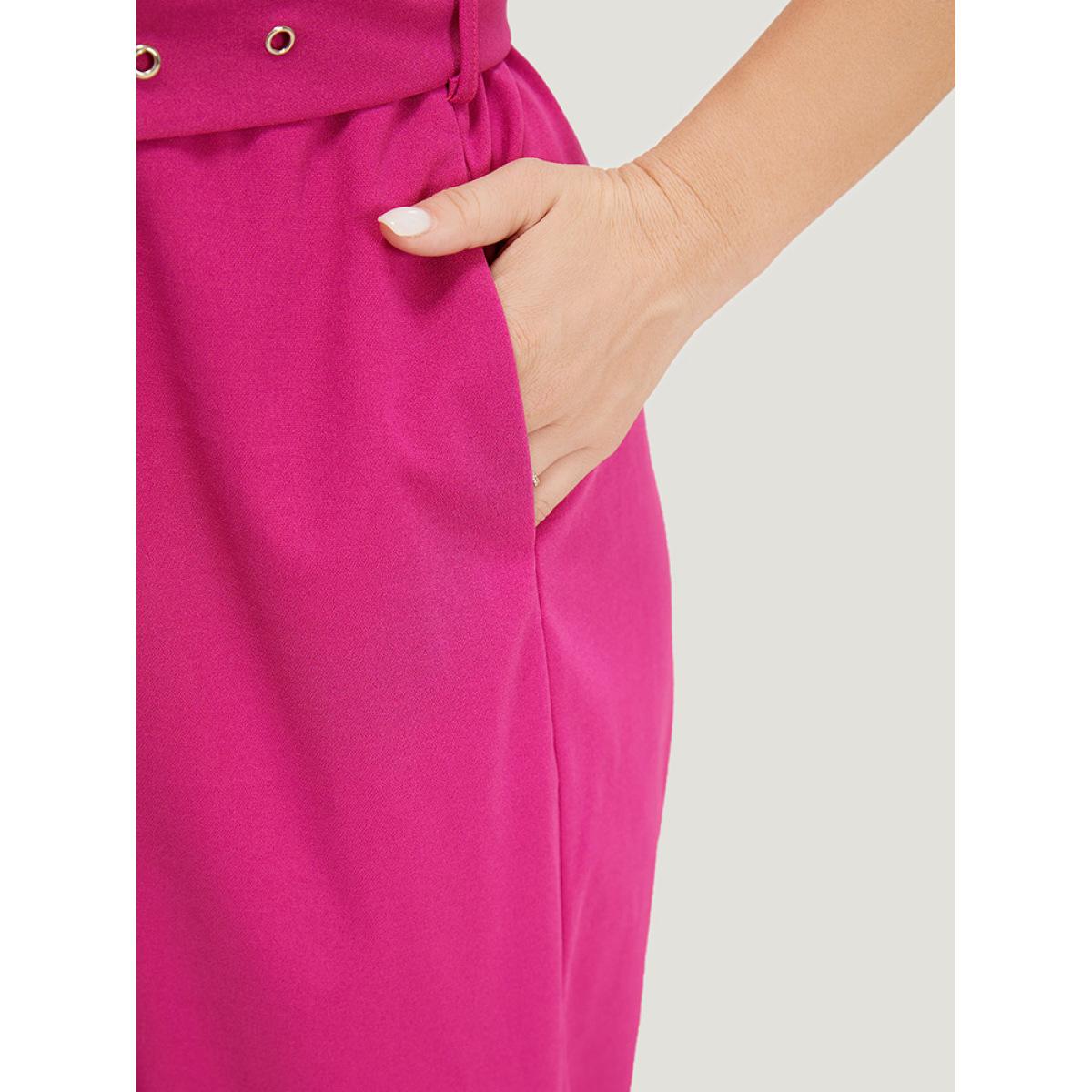 Plus Size Magenta Plain Pocket Wrap Buckle Belt Jumpsuit Women Glamour Sleeveless Spaghetti Strap Going out Loose Jumpsuits BloomChic 26/4X Product Image
