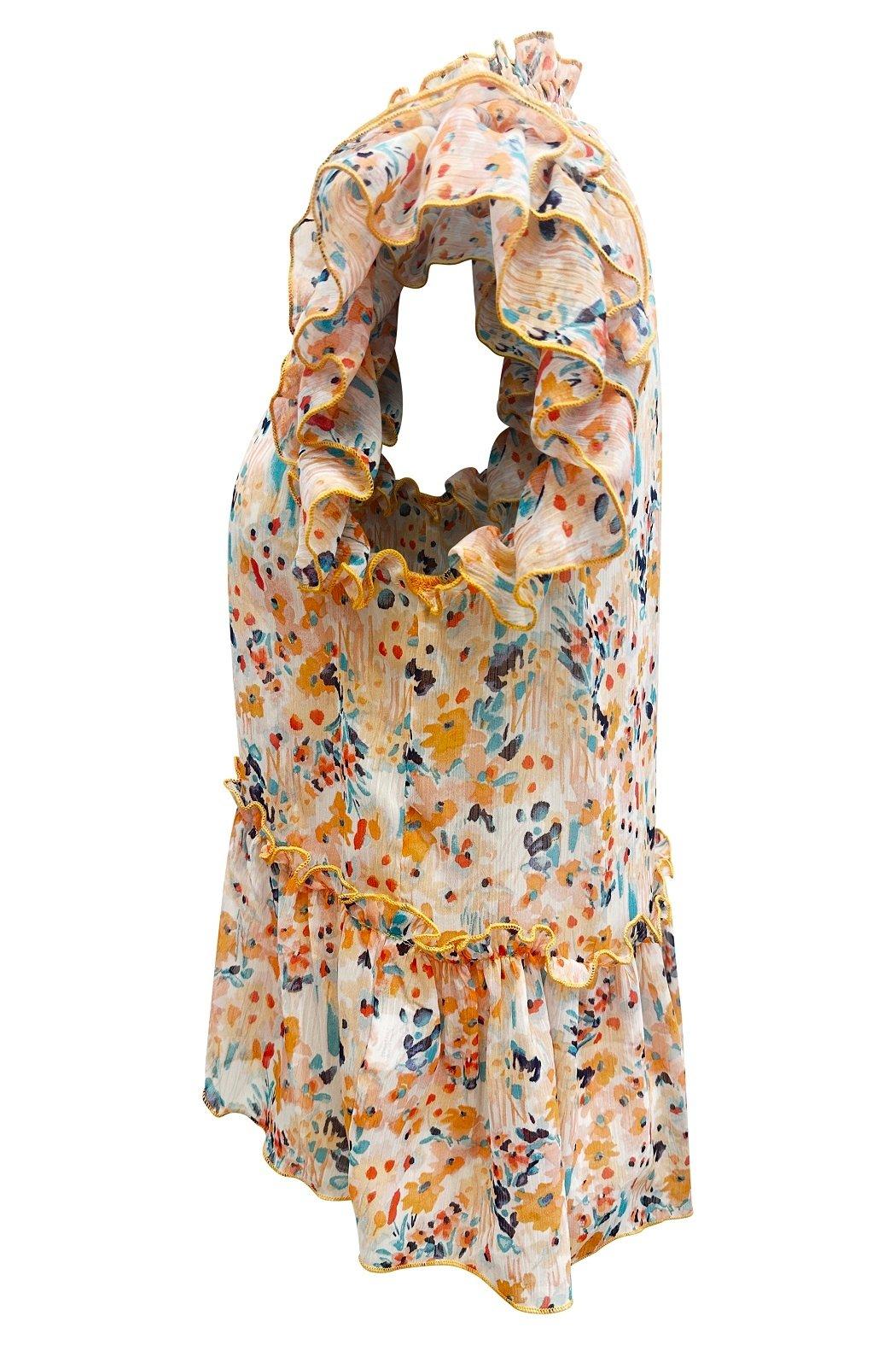 High-Neck Ruffle Sleeve Floral Blouse Product Image