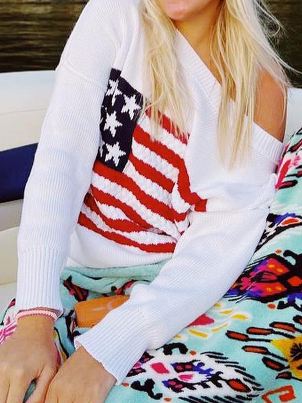 Vintage Flag Crochet Pullover Knit Sweater Product Image