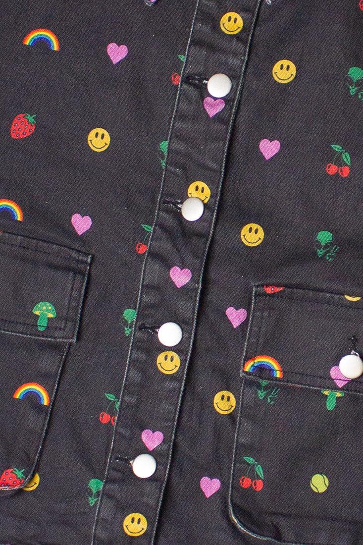 Nostalgic Sticker Print Denim Jacket Product Image