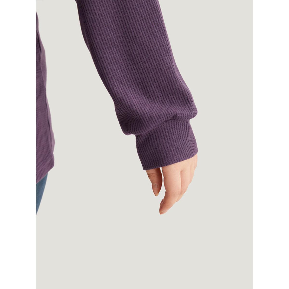 Plus Size Plain Textured Stitch Crew Neck Sweatshirt Women Eggplant Casual Elastic cuffs Round Neck Dailywear Sweatshirts BloomChic 14-16/1X Product Image