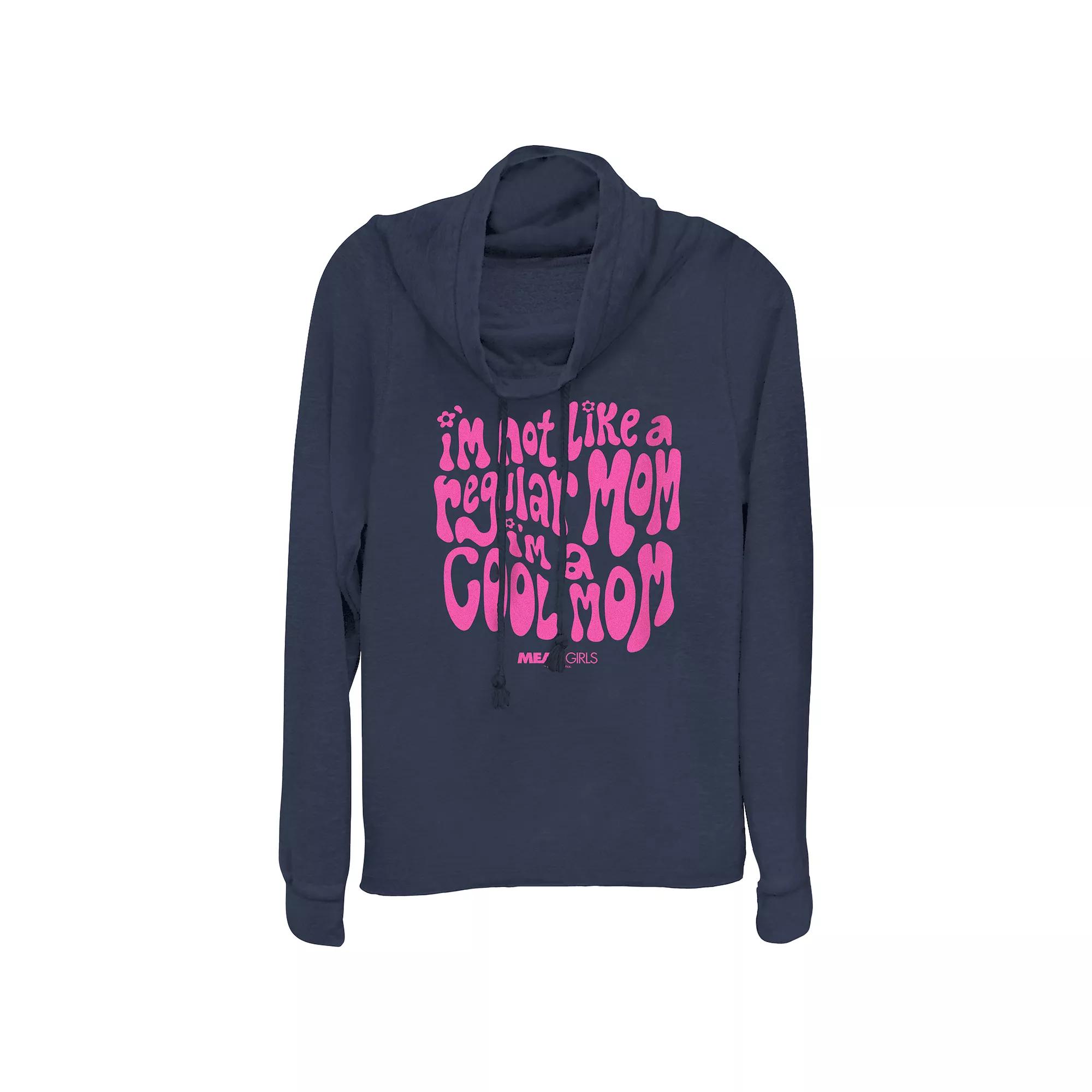 Women's Mean Girls I'm Not A Regular Mom I'm A Cool Mom Groovy Font Cowlneck Graphic Lightweight Long Sleeve, Size: XS, Blue Product Image