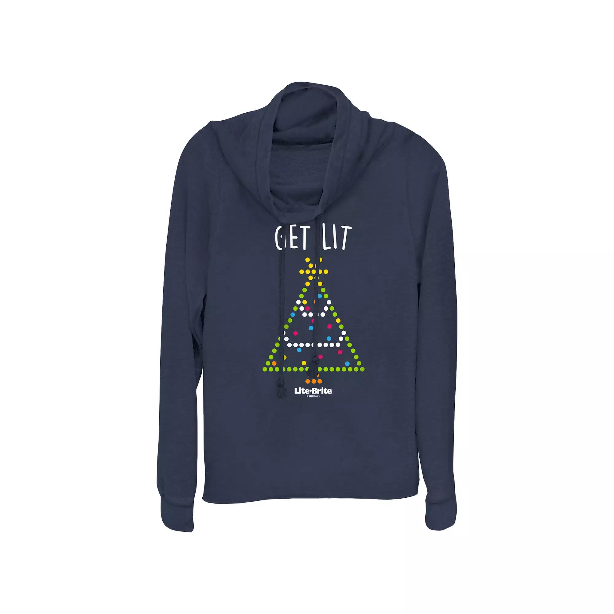 Women's Lite-Brite Get Lit Christmas Tree Cowlneck Graphic Lightweight Long Sleeve, Size: Large, Blue Product Image