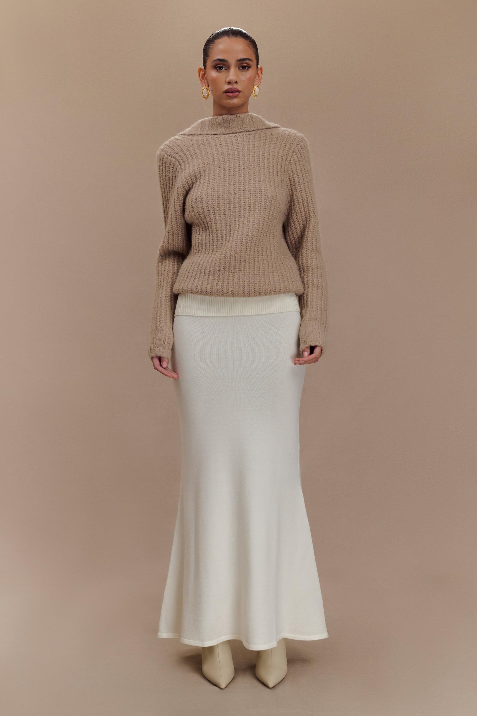 Candice Oversized Low Back Knit Jumper - Stone Marle Product Image