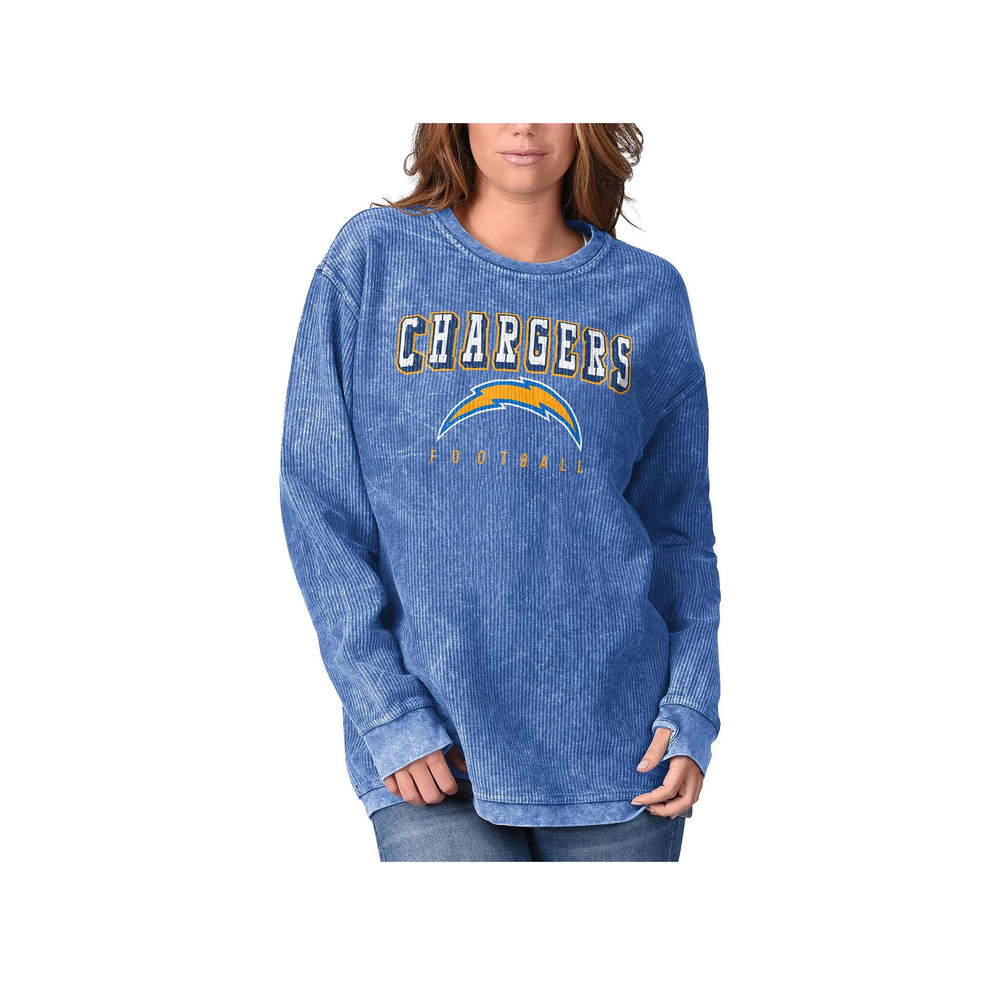 Women's G-III 4Her by Carl Banks Powder Blue Los Angeles Chargers Comfy Cord Pullover Sweatshirt, Size: Medium, Light Product Image