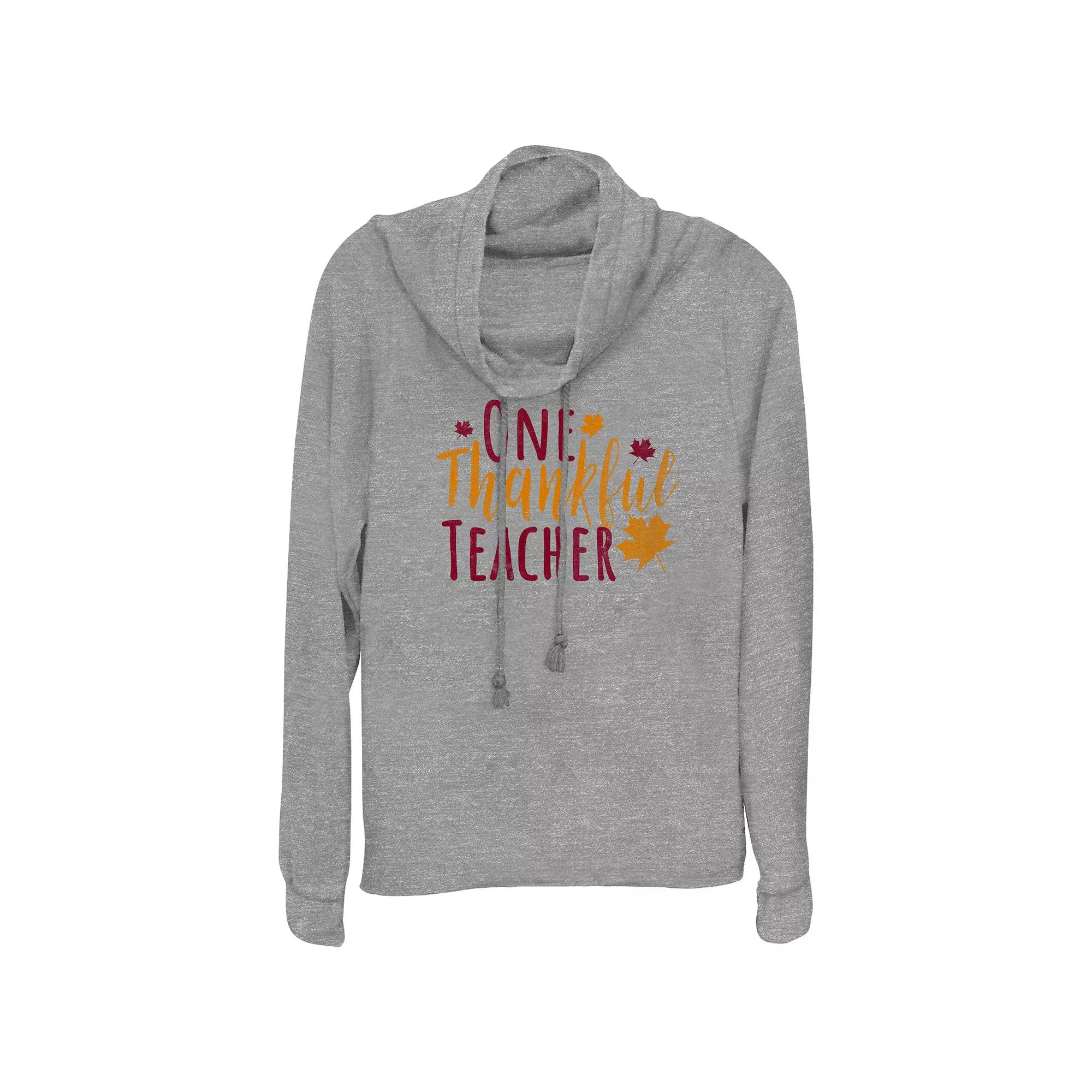 Women's One Thankful Teacher Cowlneck Graphic Lightweight Long Sleeve,  Product Image
