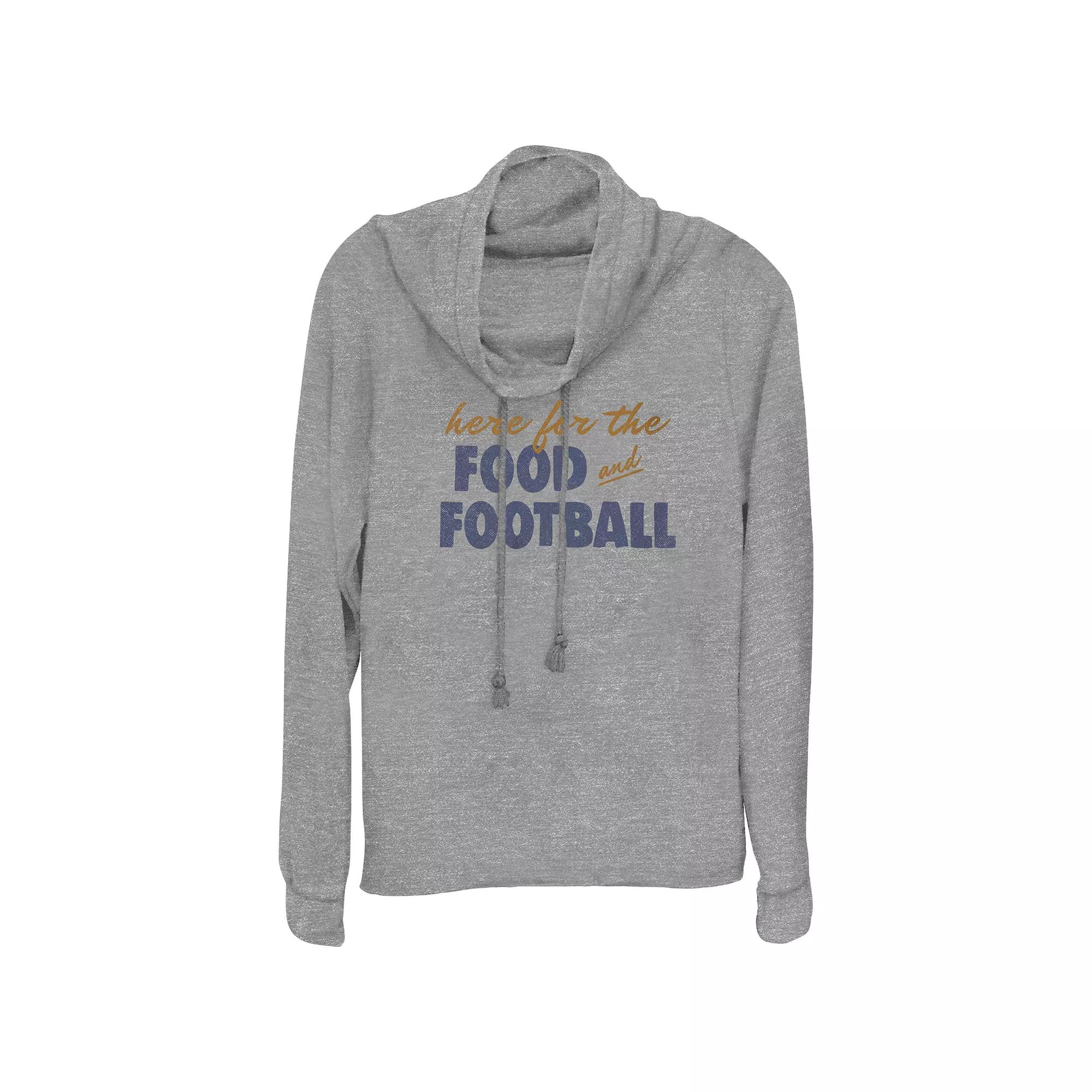 Women's Here For The Food And Football Cowlneck Graphic Lightweight Long Sleeve,  Product Image