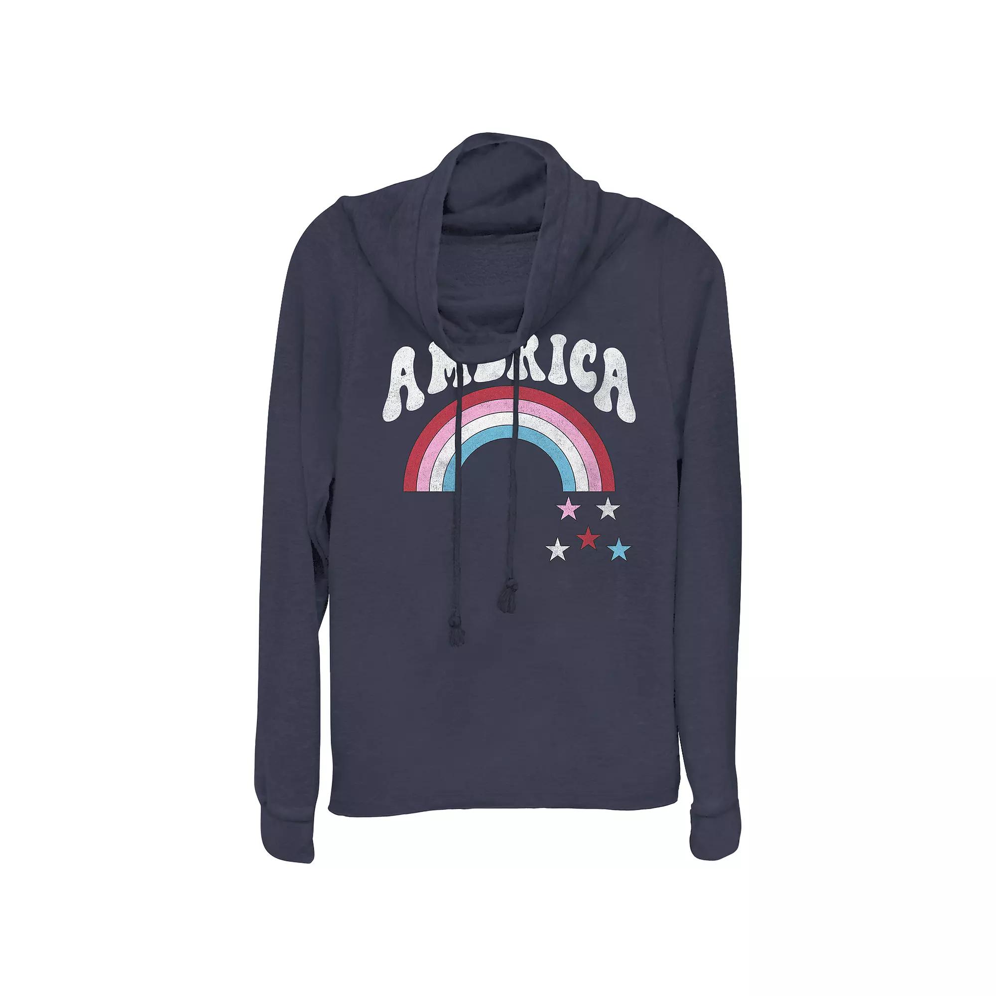 Women's Plus America Rainbow Cowlneck Graphic Lightweight Long Sleeve, Girl's, Size: 3XL, Blue Product Image