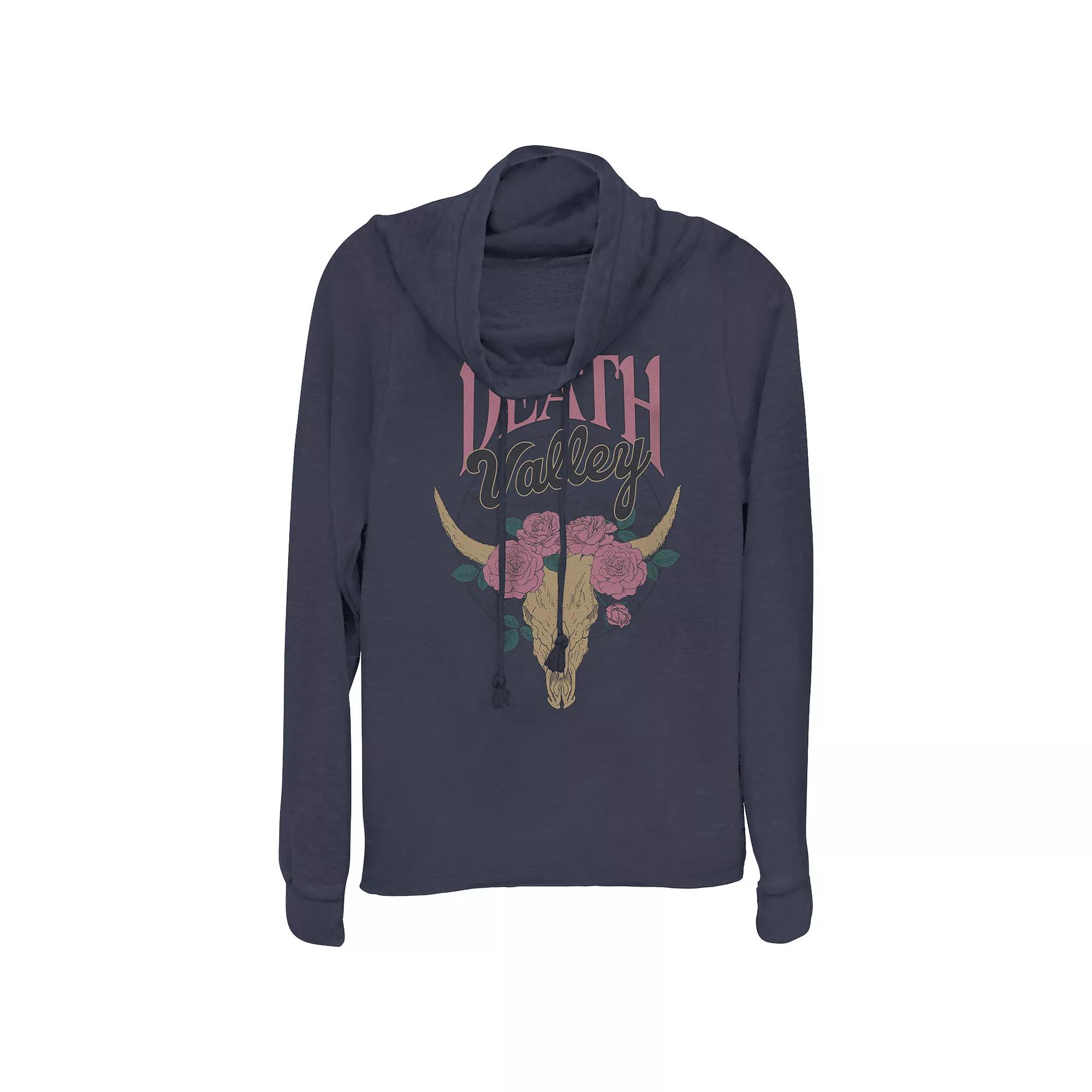 Plus Death Valley Flower Skull Cowlneck Graphic Lightweight Long Sleeve, Girl's, Size: 3XL, Blue Product Image
