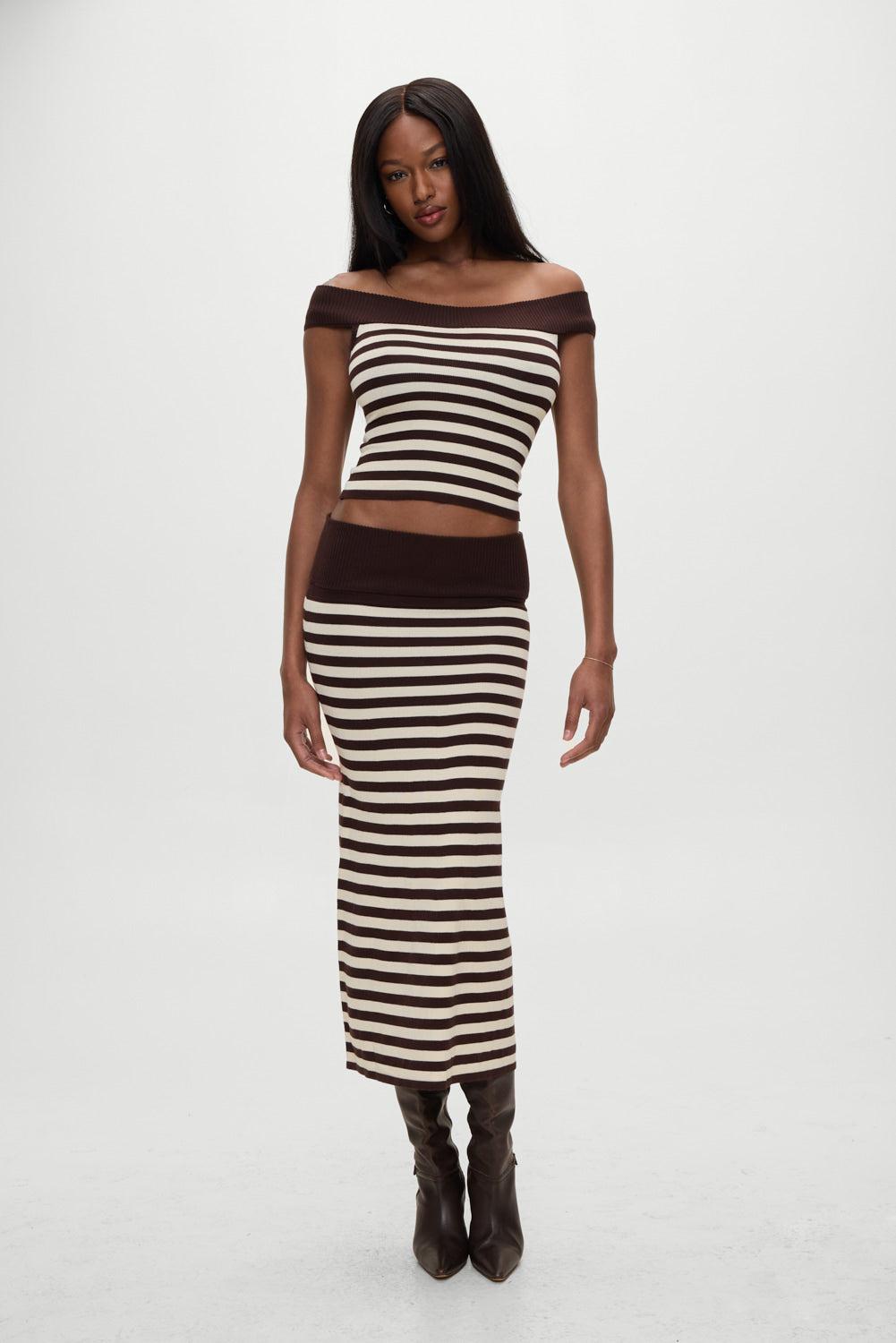 x BELLA HADID Tucker Knit Midi Skirt - Cowboy Stripe Product Image