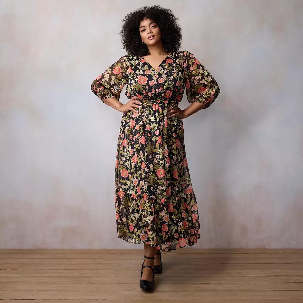 Plus Size LC Lauren Conrad Flowy Maxi Dress, Women's, Size: 0X, Black Bryn Botanical Product Image