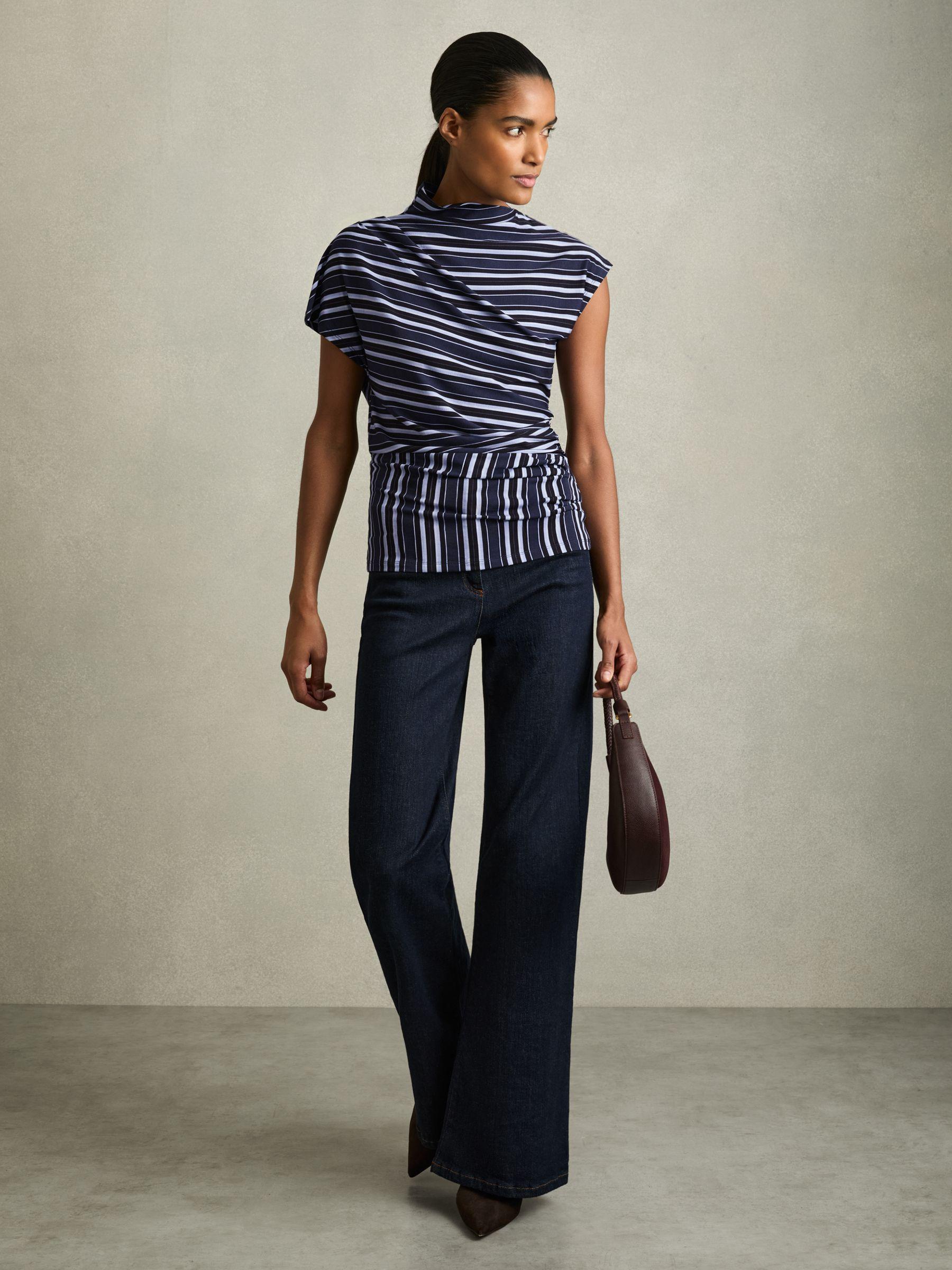 Stripe-Print Draped Top in Blue Product Image