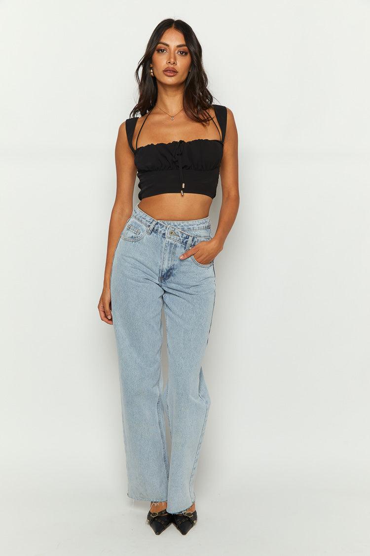 Petal Black Halter Crop Top Product Image