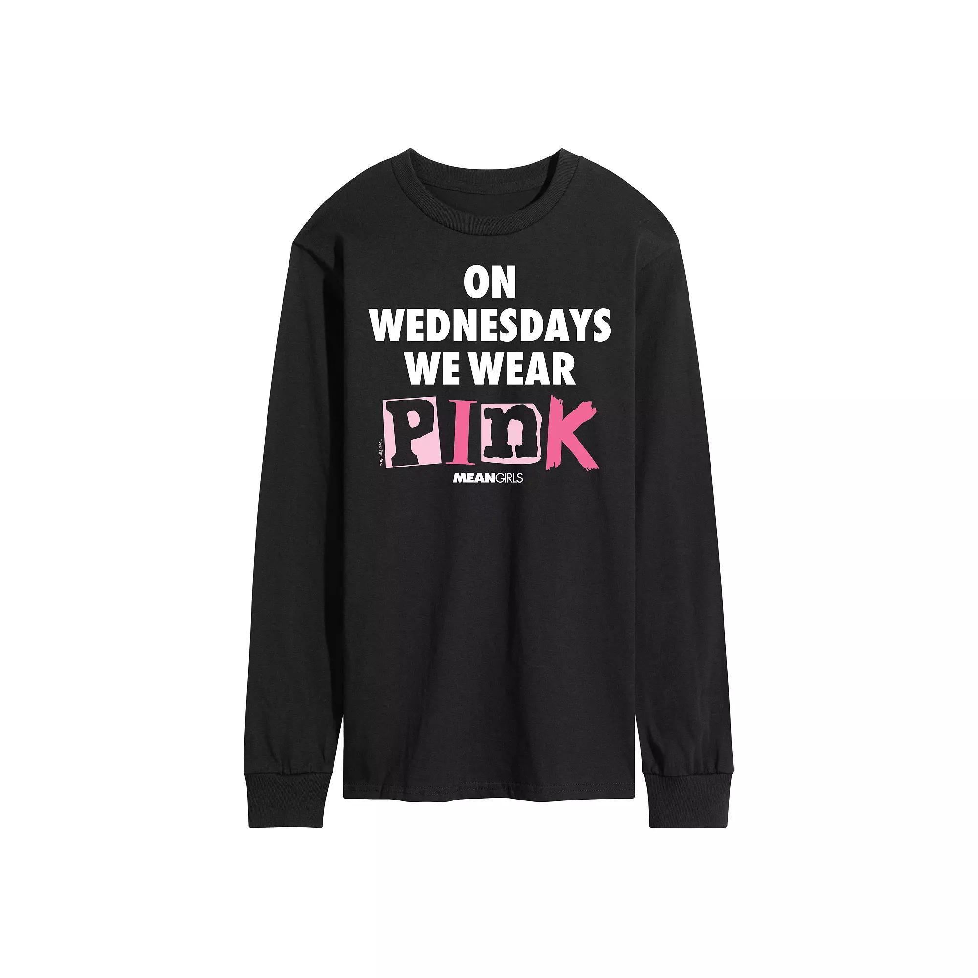 Men's Mean Girls Wednesdays We Wear Pink Long Sleeve Graphic Tee,  Product Image
