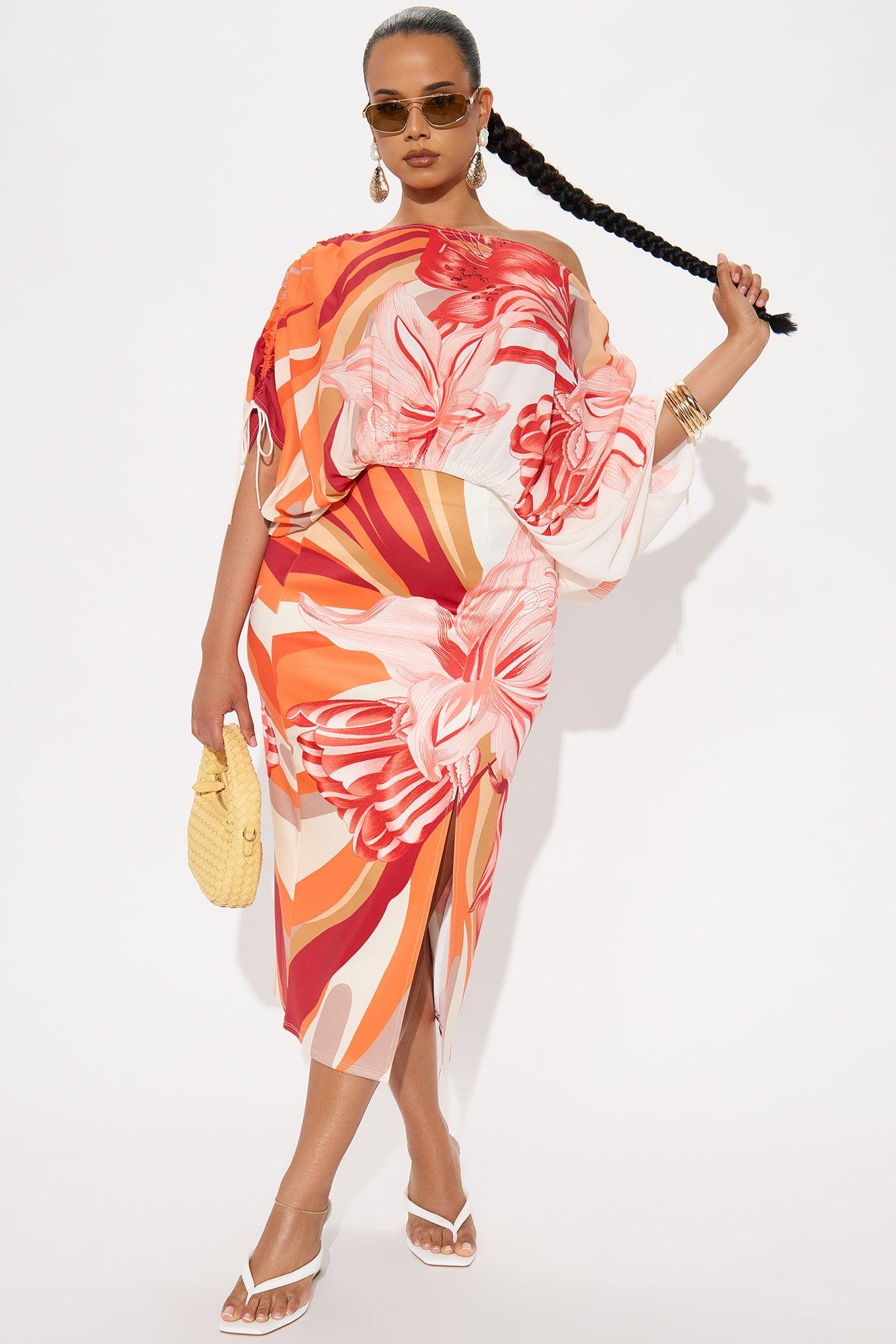 Floral Destination Midi Skirt Set - Red/combo Female Product Image